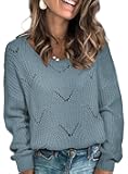 Womens Sweaters 2025 Crewneck Cute Elegant Soft Long Sleeve Hollow Cable Knit Pullover Tops