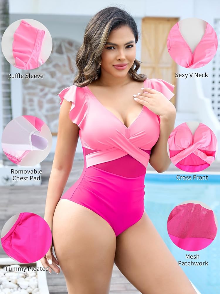 Generisch Costume Da Bagno Da Donna, Effetto Avvolgente, Scollo A V, Stile Pancia, Costume Da Bagno Monopezzo, A Vita Alta, Leggero, Bikini Da Spiaggia, Modellante, Bianco, L