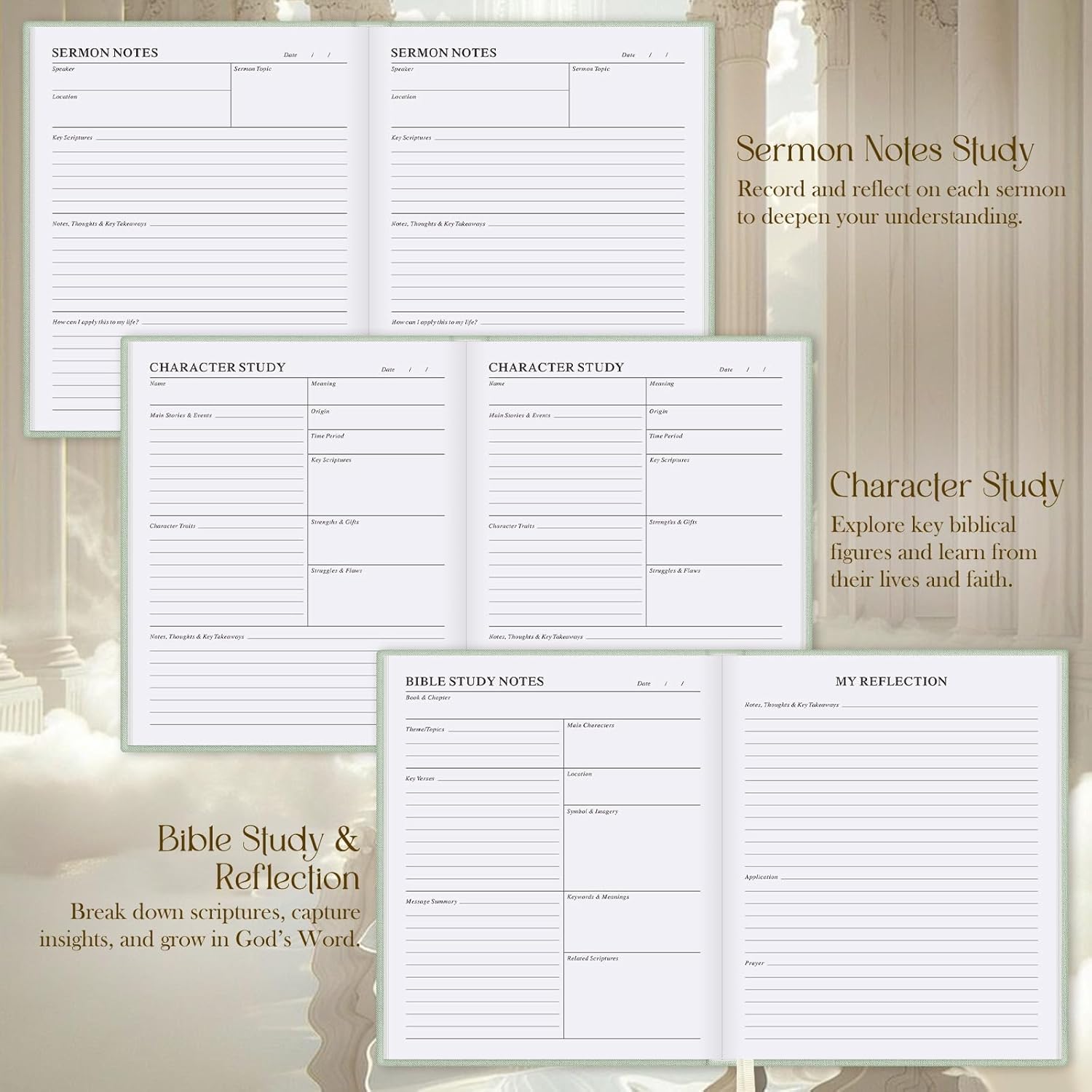 Lanpn Bible Study Journals for Women with Tabs & Highlighters, Church Notes Taking Daily Devotional Journaling, Linen Bible Prayer Guide Notebook Christian Religious Faith Based Gifts, Sage Green - Image 3