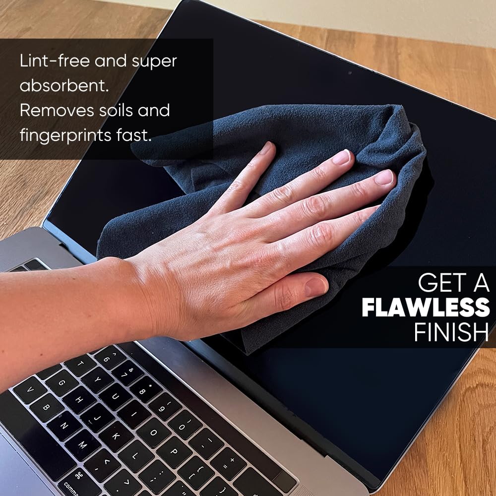 Microfiber Wholesale - Paño de limpieza de pantalla de lente de | Negro | 8 x 8 pulgadas | 10 unidades | Gamuza de microfibra suave | Tamaño compacto reutilizable | Sin pelusas, sin arañazos