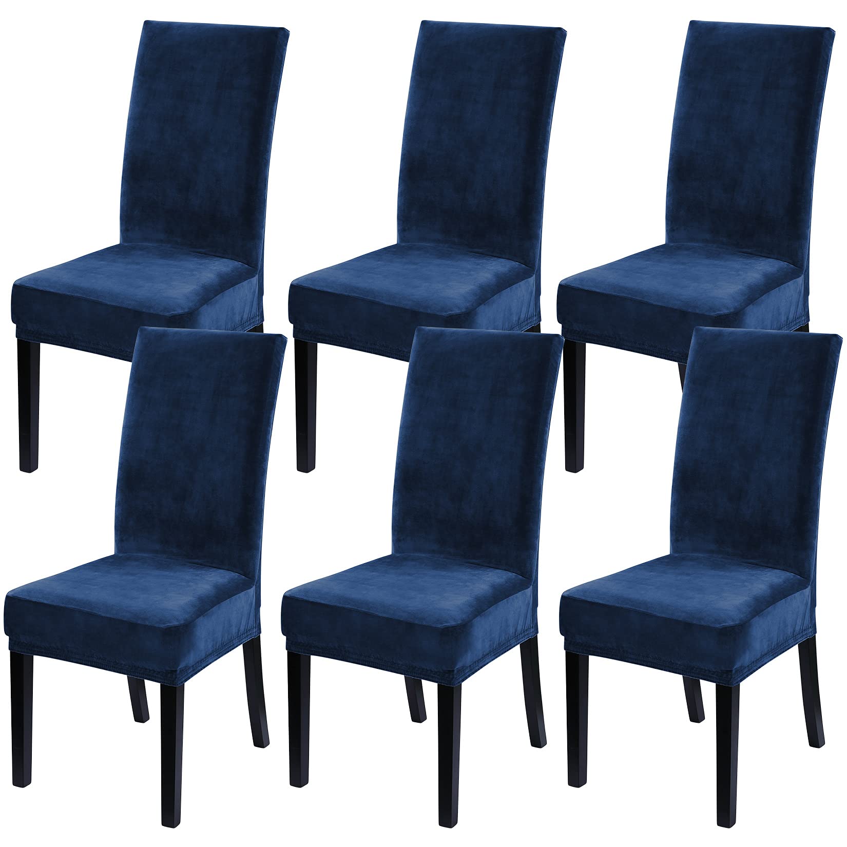 LinTimes Hotel Quality Fundas de Terciopelo Elástico para Sillas para Comedor, Bodas, Banquetes, Fiestas, Decoración, Fundas, Suave, Grueso, Sólido, Terciopelo, Juego de 6, Azul Marino