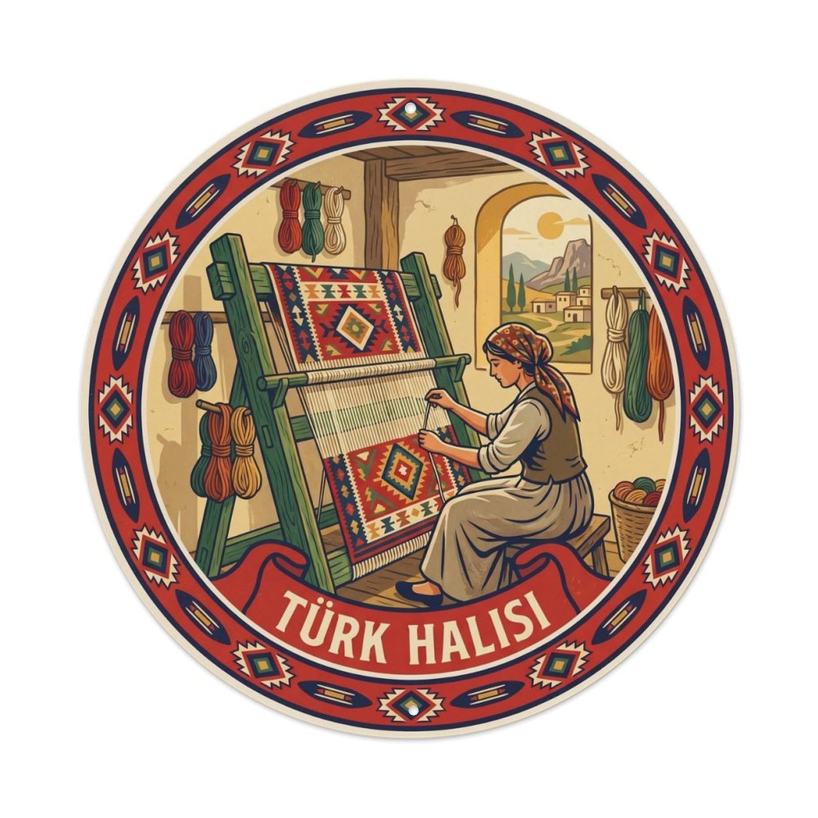 Turkish Carpet Weaving Handcraft Market Bold Color Metal Tin Sign