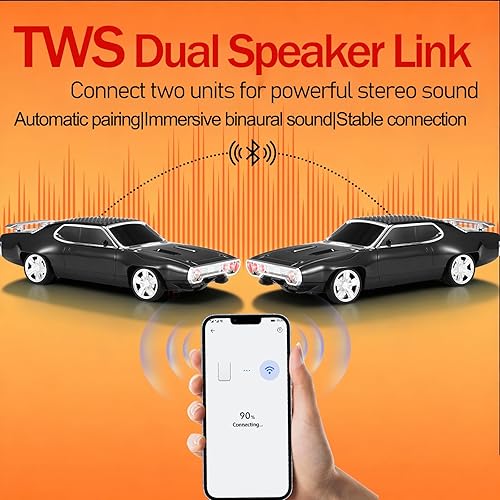 Miniatura 3 de Altavoz Bluetooth retro para automóvil con sonido estéreo HD, emparejamiento TWS, luces LED de fiesta, micrófono incorporado, altavoz Bluetooth