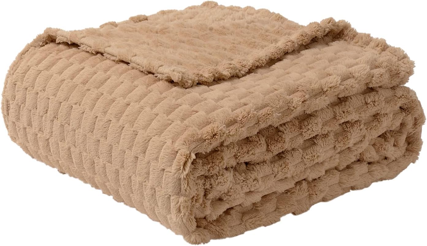 Fleece Throw Blanket for Couch 300GSM Super Soft Plush Fuzzy Blankets Lap Blanket for Office Sofa, 50x60 Inches, Camel