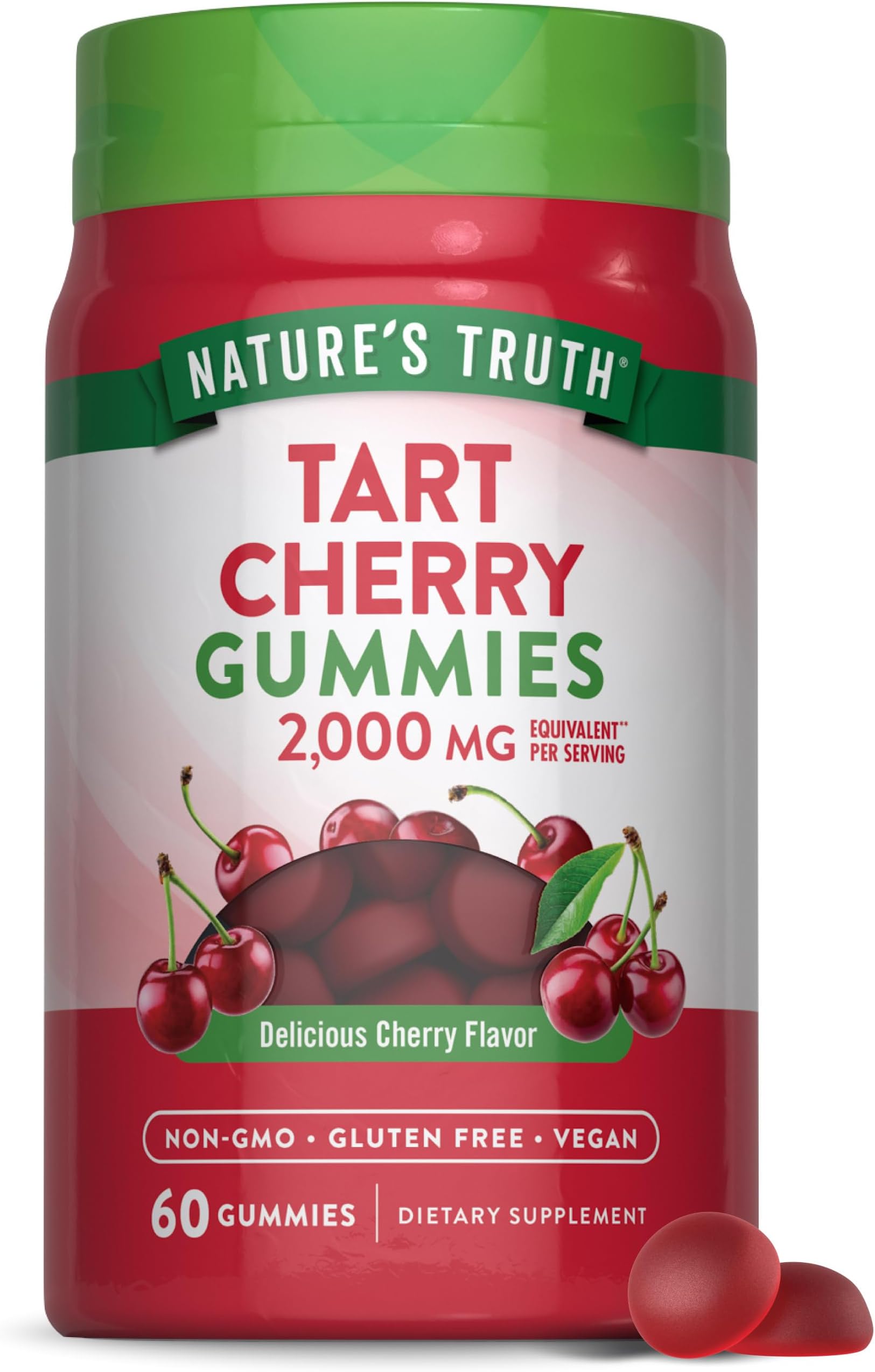 Tart Cherry Gummies | 60 Count | Vegan, Non-GMO & Gluten Free Supplement | Cherry Flavor