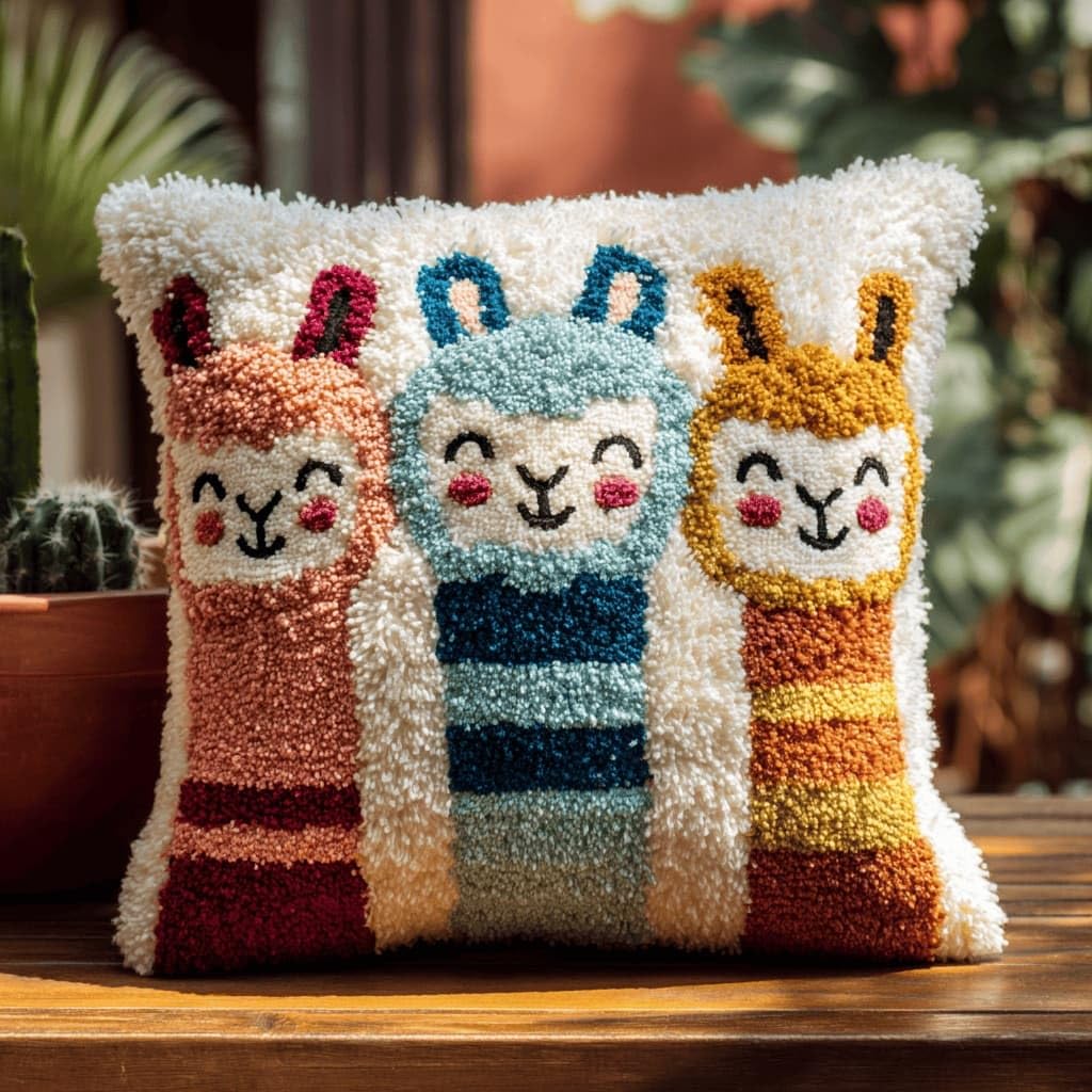 AxiangziK Latch Hook Pillow Kit for Adults,Alpaca 17X17In Latch Hook Kit for Pillow Cover with Instruction for Beginner Cross Stitch Sofa Cushion Cover with Crochet Yarn for Beginners and Home Decor