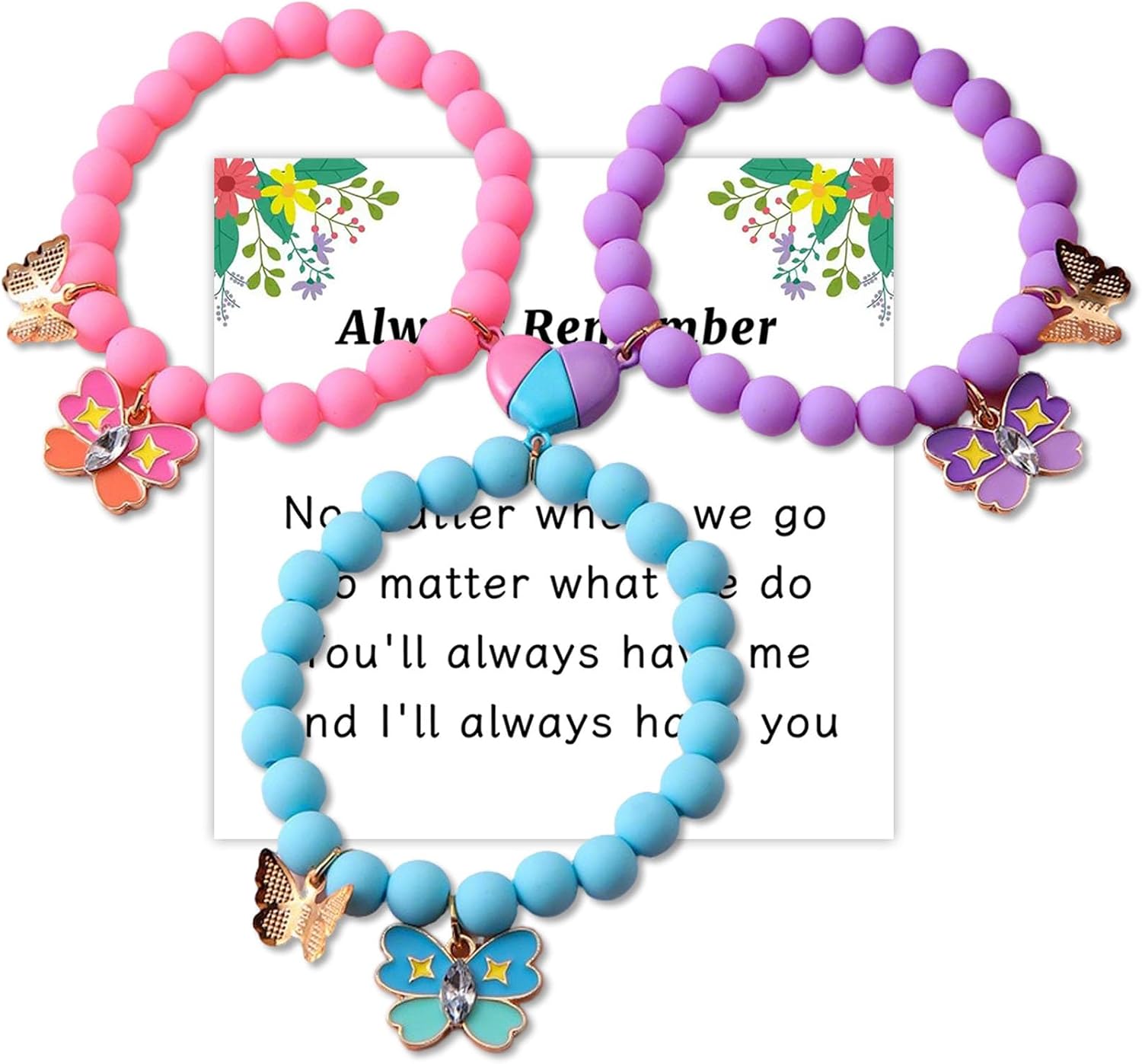 BFF Bracelets for 3, Mother Daughter Matching Bracelet, Beaded Heart Butterfly Cross Design, 3Pcs Stretch Friendship Bracelets, Best Friend Friendship Gifts