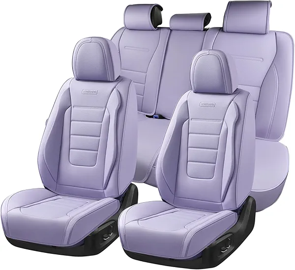 Coverado Car Seat Covers Full Set, Nappa Leather Seat Covers for Cars, Car Seat Protector Car Seat Cushion, Front and Back Seat Protectors Cushions Universal Fit for Most Cars Vehicles(Purple)