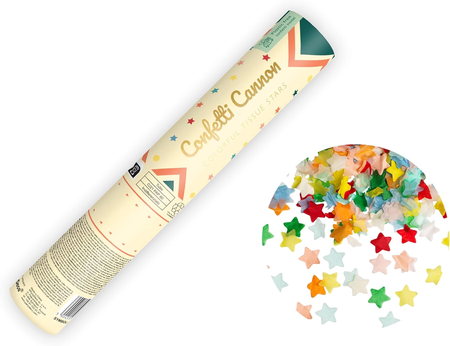 Confetti Cannon with Stars 20 cm - 5 to 8 m Effect Height - Confetti Cannon Birthday Circus Party - Party Popper - Confetti Rain Shooter - Confetti Bomb - Colourful