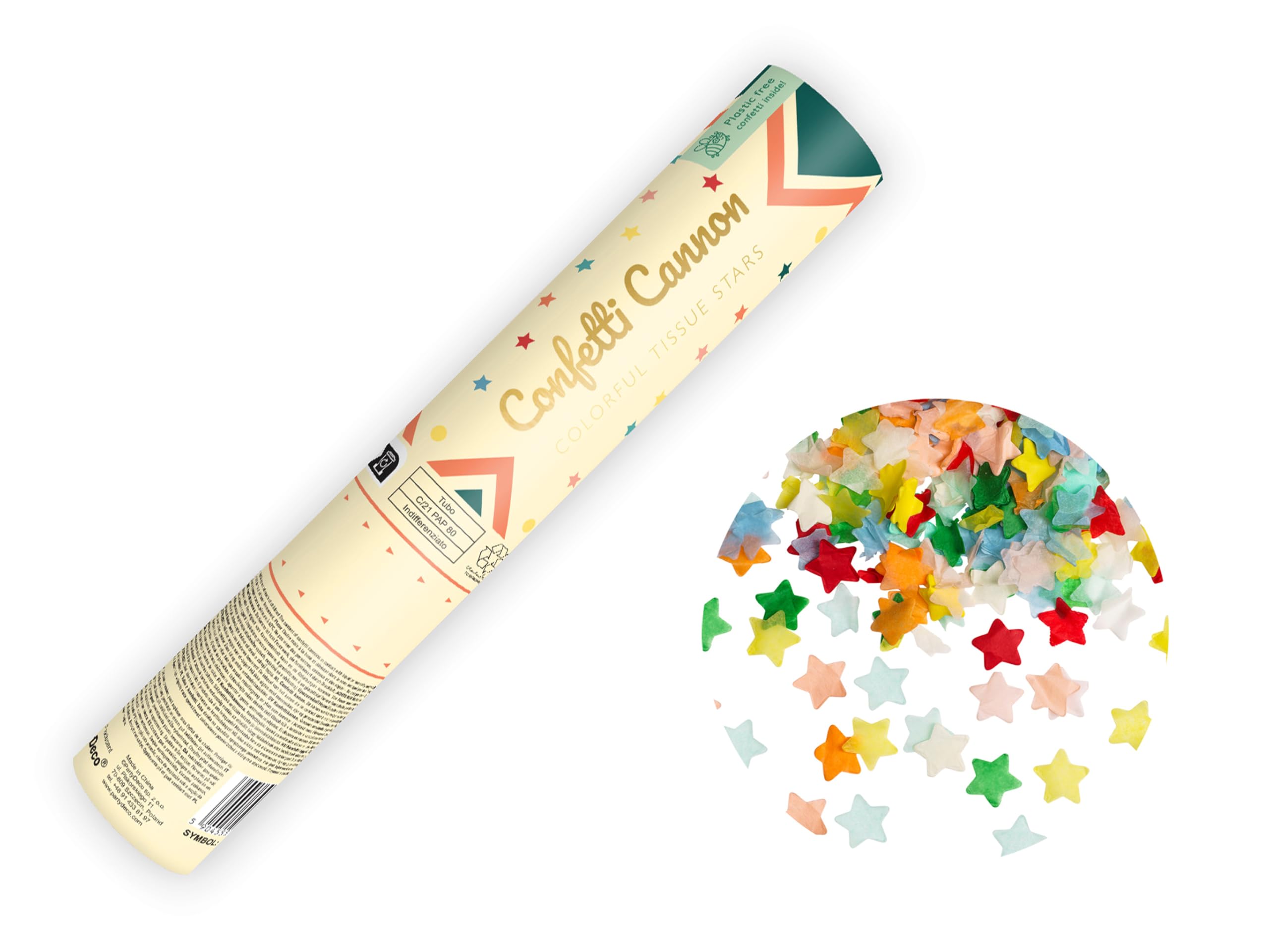 Konfettikanone mit Sternen 20cm x 24 Stück - 5 bis 8 m Effekthöhe - Konfetti Kanone Geburtstag Zirkusparty - Party Popper - Konfettiregen Shooter - Konfettibombe - Bunt