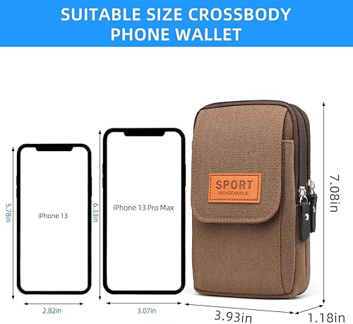 Miniatura 5 de Riñonera universal de lona para hombre, vertical-marrón