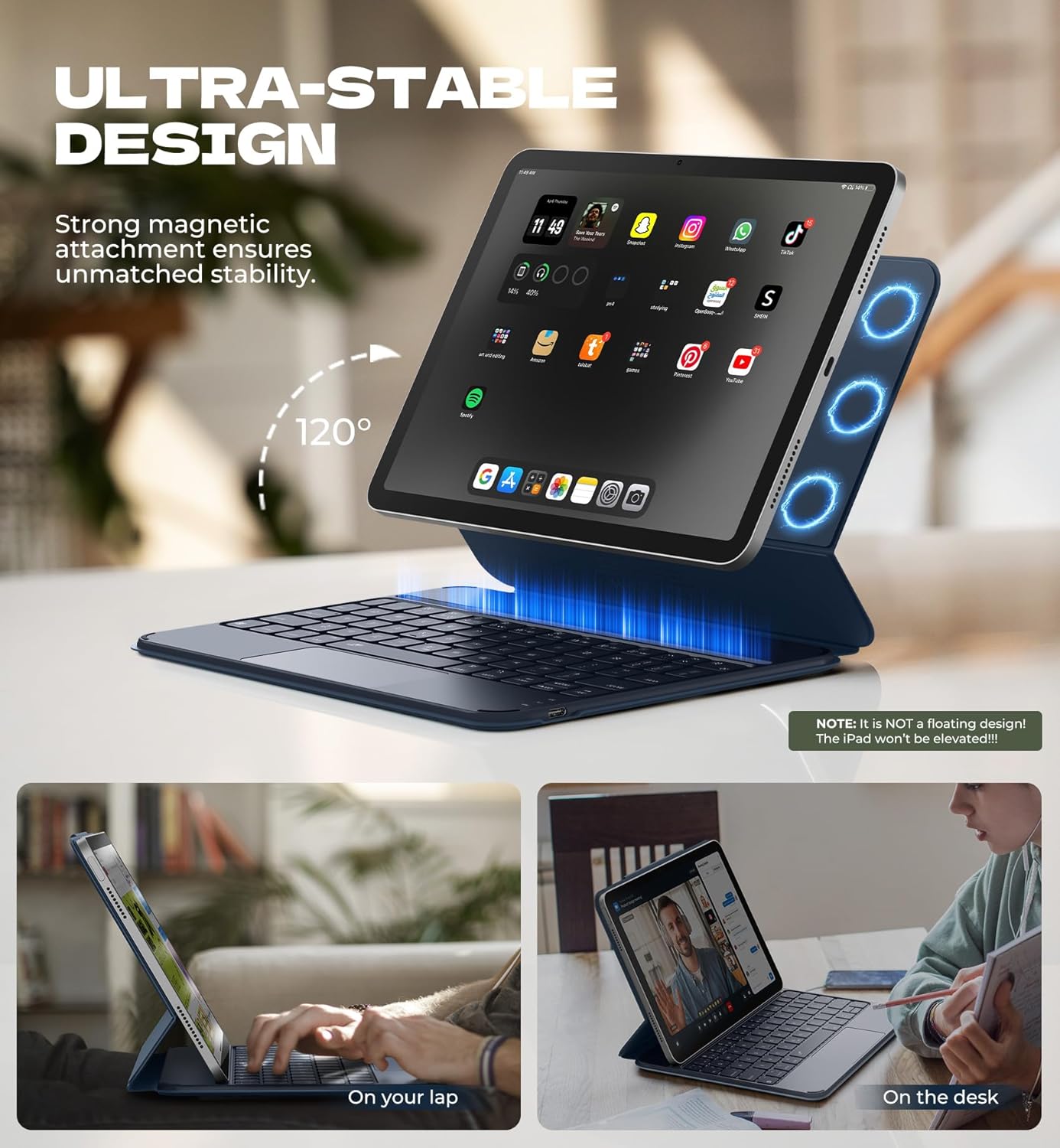 Dexnor Keyboard Case for iPad Air 11 inch (M3 2025/M2 2024) & iPad Pro 11 (4th/3rd/2nd/1st Gen) & iPad Air 5th/4th Gen Case with Keyboard Ultra-Thin Magnetic Detachable Trackpad Backlit, Blue