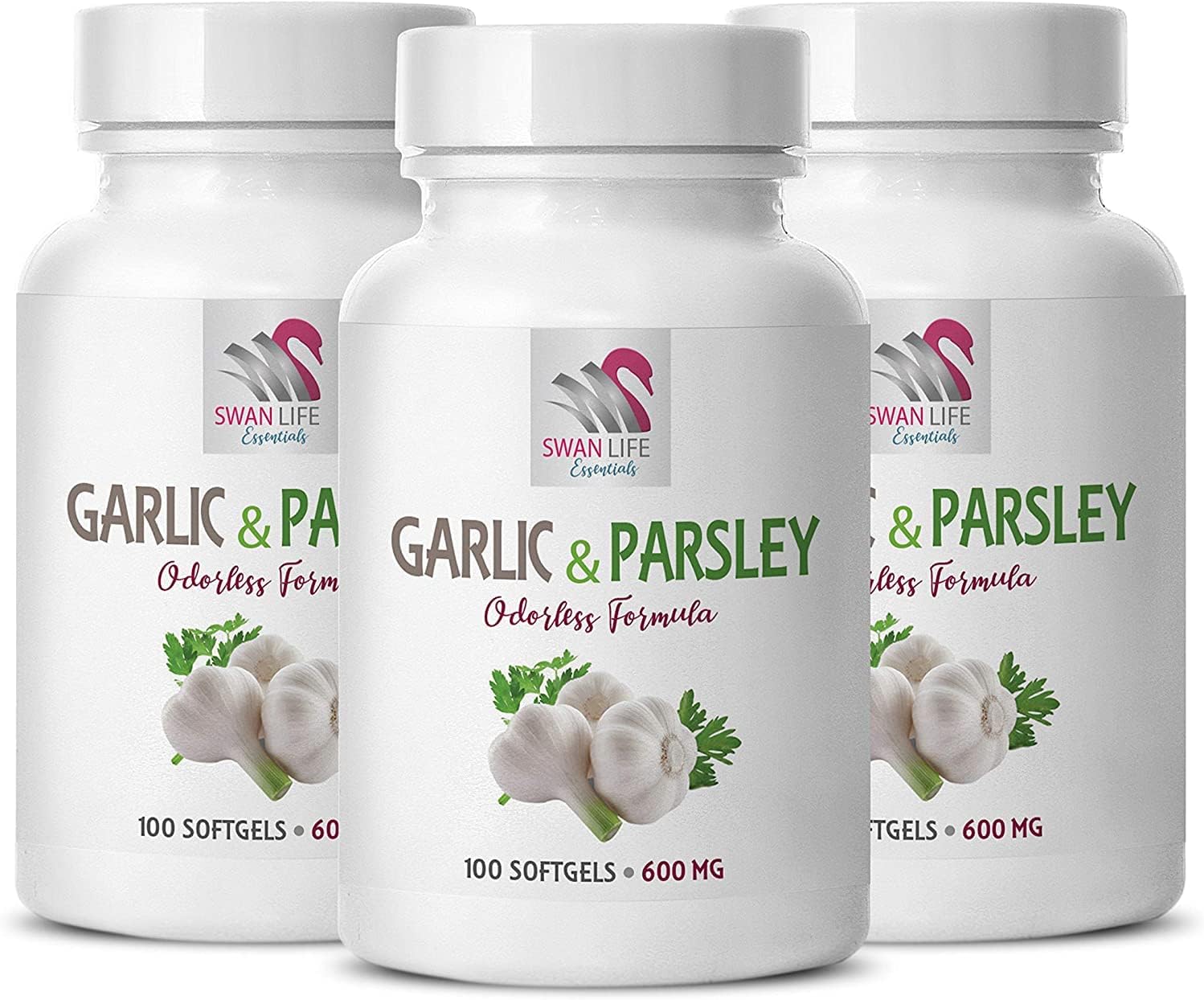 garlic vitamins - GARLIC AND PARSLEY ODORLESS FORMULA - garlic and parsley pills, garlic and parsley supplements, Odorless organic garlic and parsley supplements, Gluten Free 3 Bottles 300 Capsules