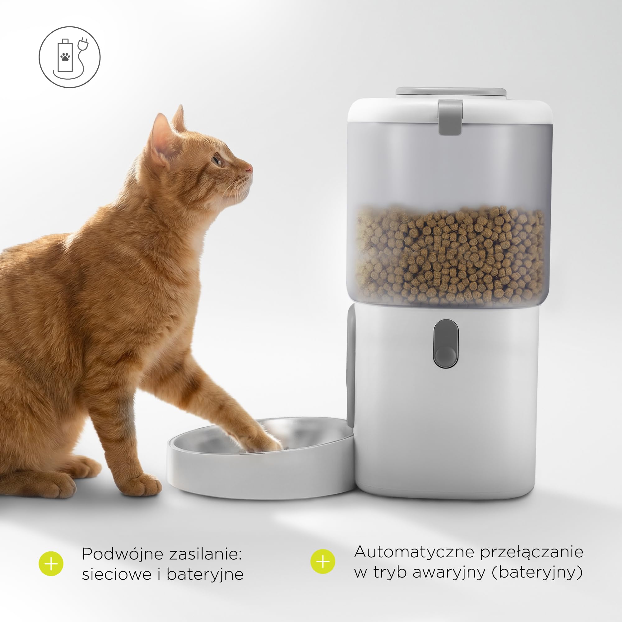 Peluvio Crispy Wi-Fi automatyczny dozownik karmy dla psa z aplikacją Wi-Fi, timerem i nagrywaniem głosu, do 10 posiłków dziennie, pojemnik na suchą karmę 4,5 l, 5-15 mm, 2,5 m kabel zapobiegający