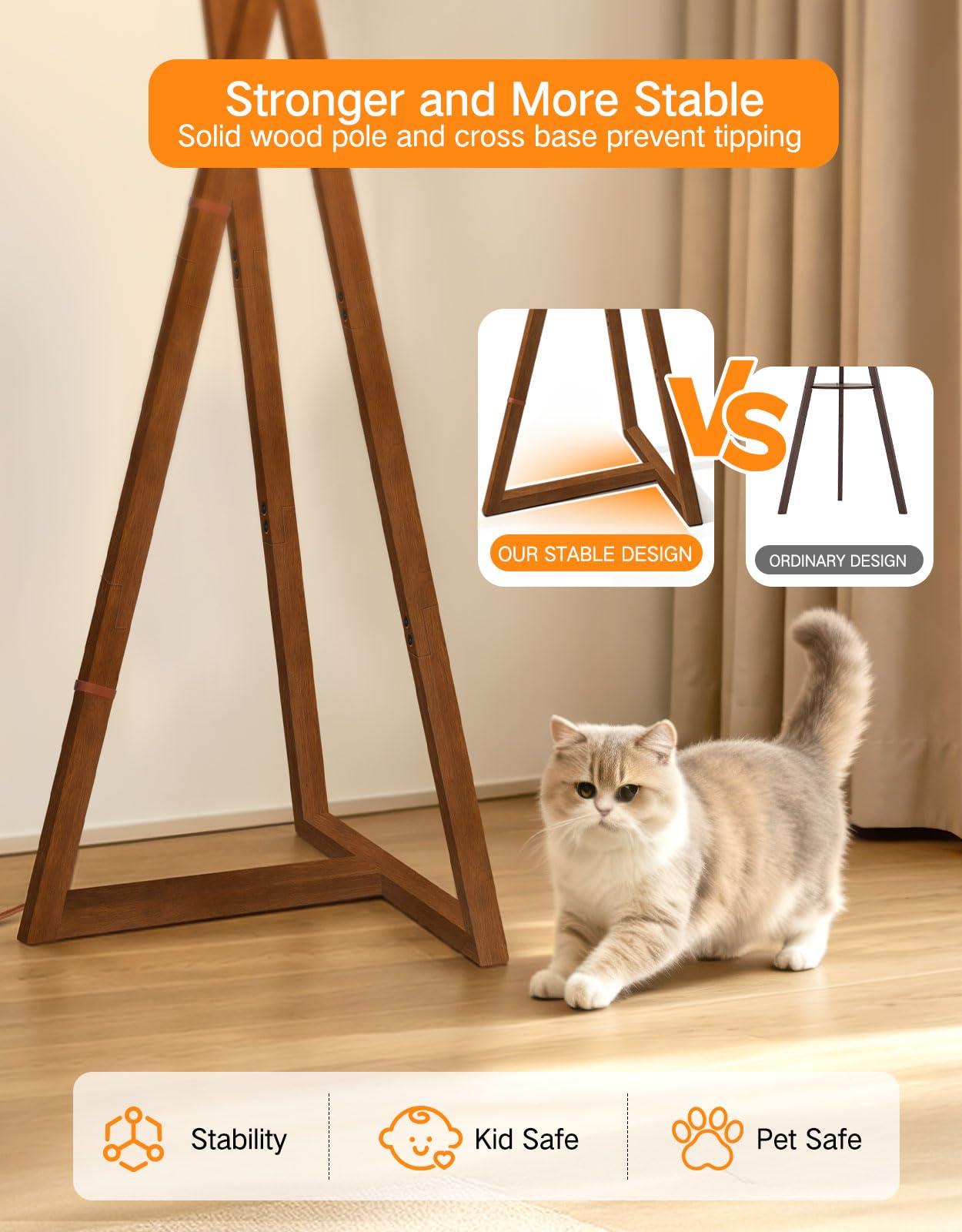 OUTON Holz Stehlampe mit Fernbedienung, Dimmbar, Schlafzimmer, Braun | 1100LM LED, stufenlos dimmbar, Leinen Lampenschirm, Massivholz, 5 Lichtmodi, Timer, Memory Funktion