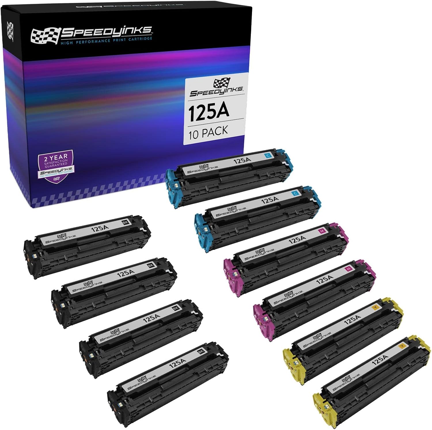SPEEDYINKS Remanufactured Toner Cartridge Compatible with HP 125A (Black, Cyan, Magenta, Yellow, 10-Pack) for use in Color LaserJet CM1312 MFP, CM1312nfi, CP1215