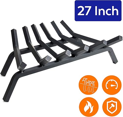 Miniatura 7 de Rejilla de leña para chimenea de 30 pulgadas, 7 bares, resistente de 34 pulgadas de ancho, acero sólido, para interiores, chimenea, para exteriores,