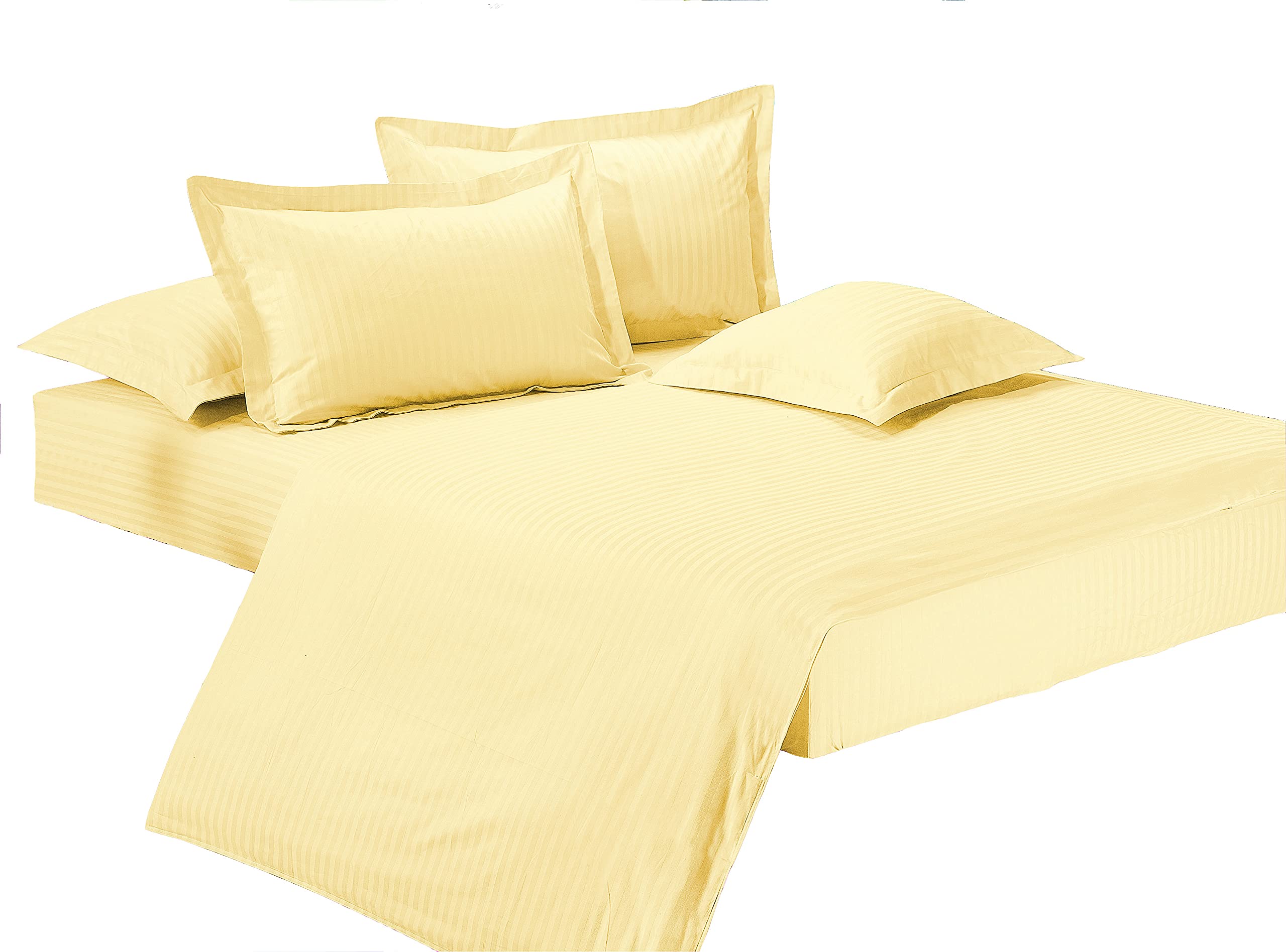 Super Soft Natural Cotton 4pcs Single Size Sateen Striped Duvet Cover Set, Comforter Cover, Bedding with Zipper Closure & Corner Ties (BEIGE, SINGLE)