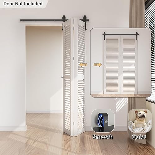 Miniatura 10 de CCJH Kit de herrajes para puertas de granero plegables de 8 pies/96 pulgadas, montaje superior para 8 puertas, ancho máximo de puerta de 11.7 Para 8