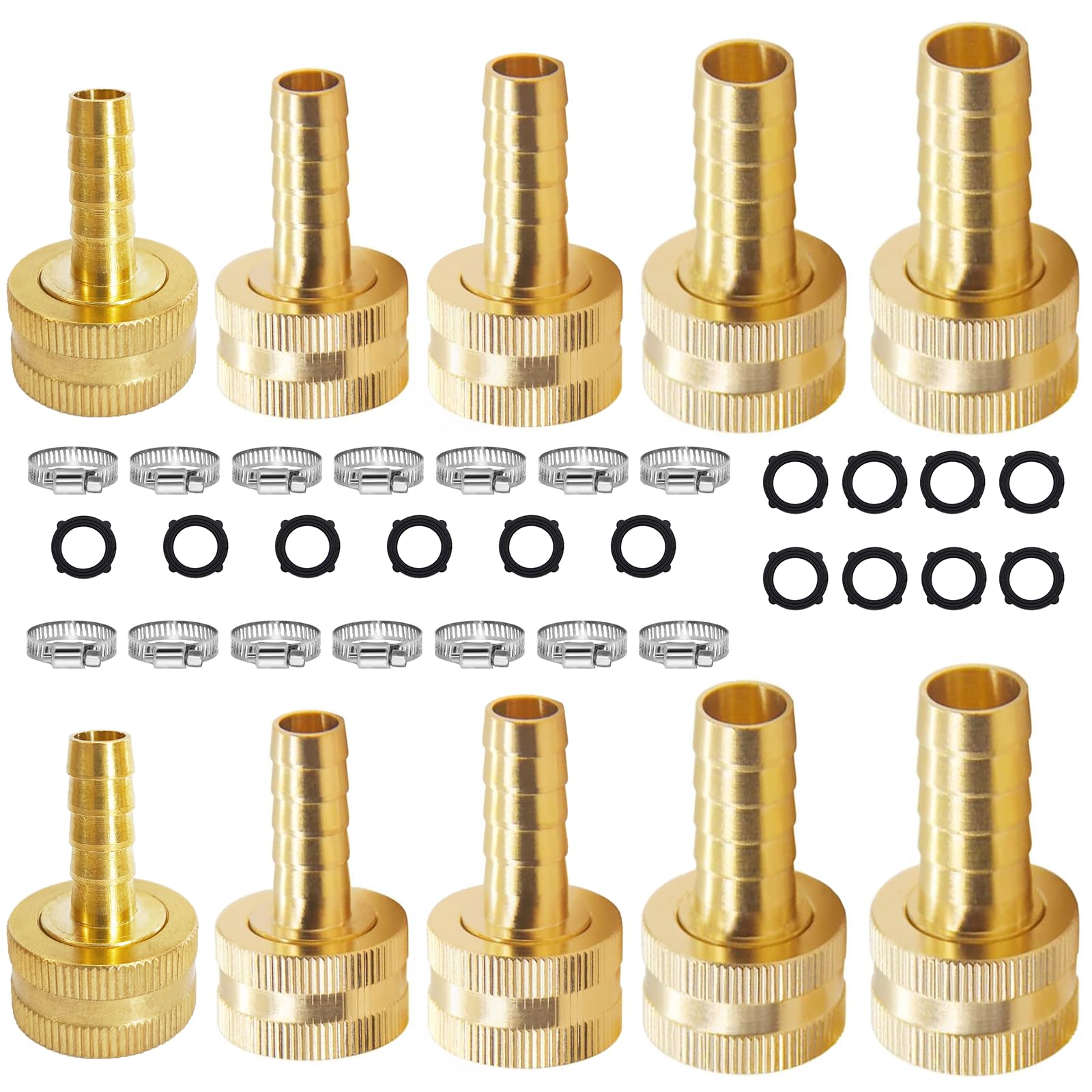 Púa de 1/4 pulgadas, púas de 3/8 pulgadas, púas de 1/2 pulgada, púas de 5/8 pulgadas, púas de 3/4 pulgadas x rosca GHT hembra de 3/4 (2 piezas de cada uno) conector de reparación de extremo
