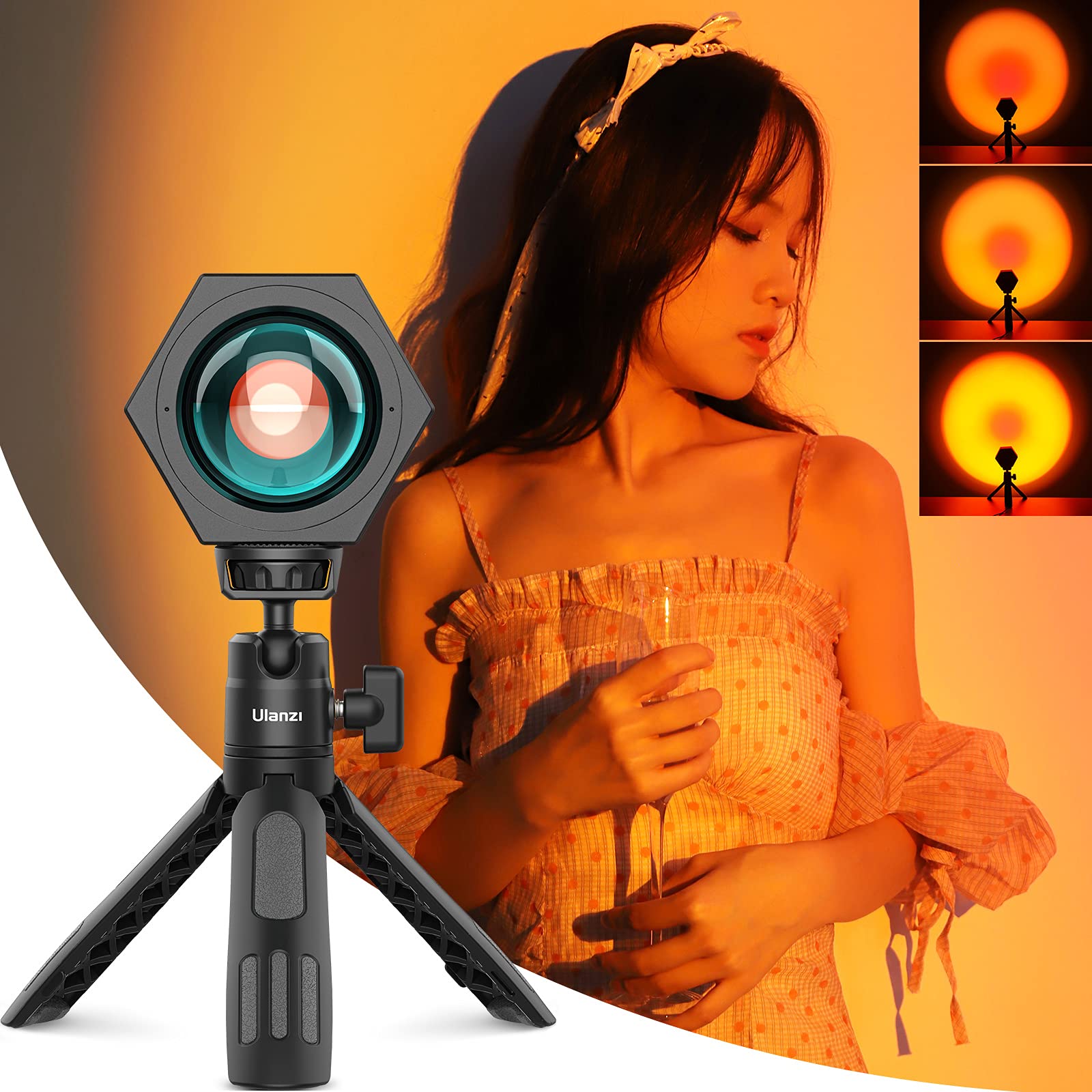 ULANZI S1 Heavy-Duty Sunset Lamp with Tripod, 4-Section Adjustable Sunset Live Projection Light, 360° Rotation Romantic Sunset Projector, USB Powered 10W Ambient Light for Gift Home Party Room Décor