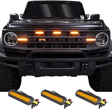 IAG I-Line 3PC Amber Grill LED Light Kit w/Plug & Play Harness for Ford Bronco 2021+ Base/Black Diamond Models Only