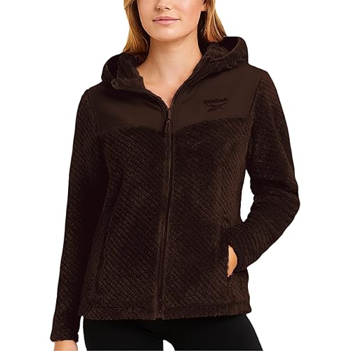 Reebok Womens Fleece Jacket - Super Soft Snow Fleece Hooded Zip Up Jacket - Cozy Softshell Outdoor Winter Jackets for Women