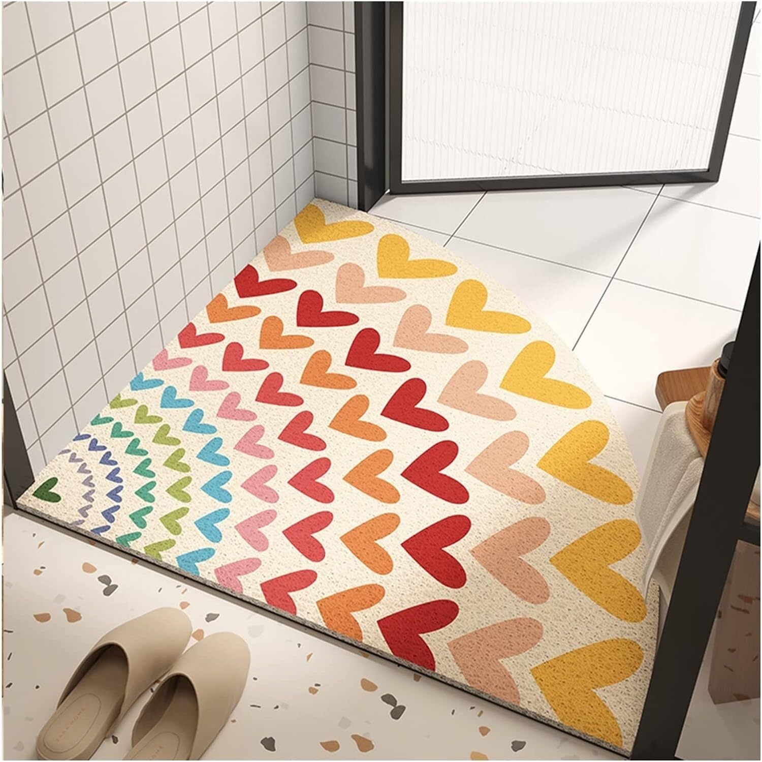 BHGFYXBS Shower Bath Mat, Fan-Shaped Bathroom Non-Slip Foot Pad Durable And Soft Floor Mat,Colorful-a-80x80cm