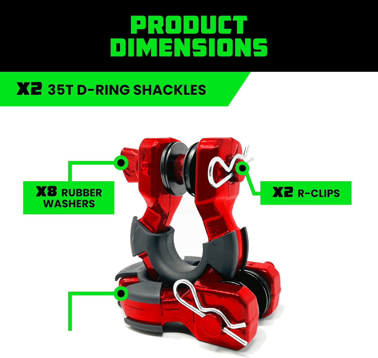 Rhino USA Super D Ring Shackles (2-Pack) - 70,548lb Break Strength – Heavy Duty 3/4" Clevis Shackle with 7/8 Pin for Towing & Off-Road Use - Pairs with Tow Strap for Vehicle Recovery (Red)