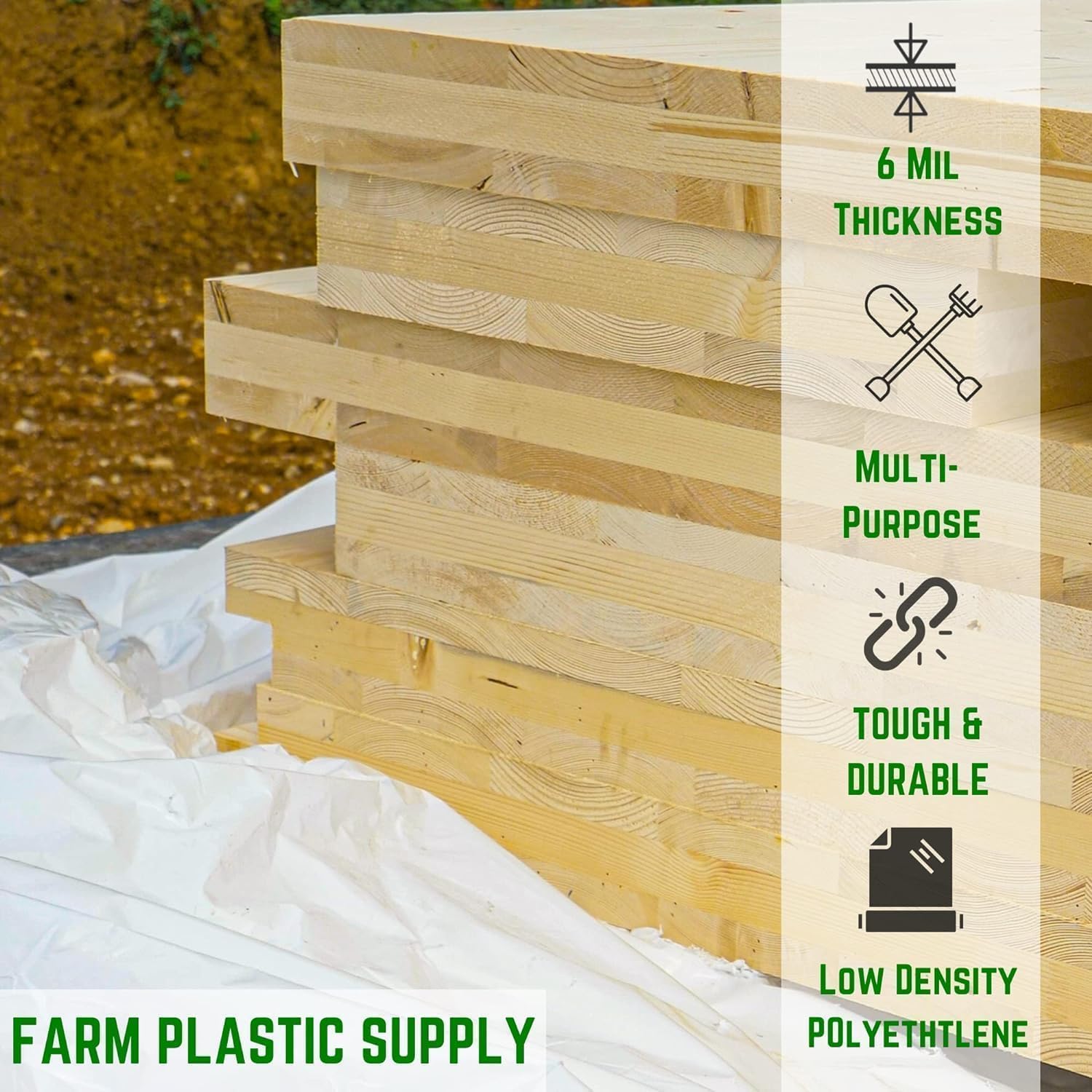 Farm Plastic Supply - 6 mil White Construction Plastic Sheeting - Thick Plastic Sheeting, White Tarp, Construction Plastic, Dust Containment, Drop Cloth Vapor Barrier (20' x 100')