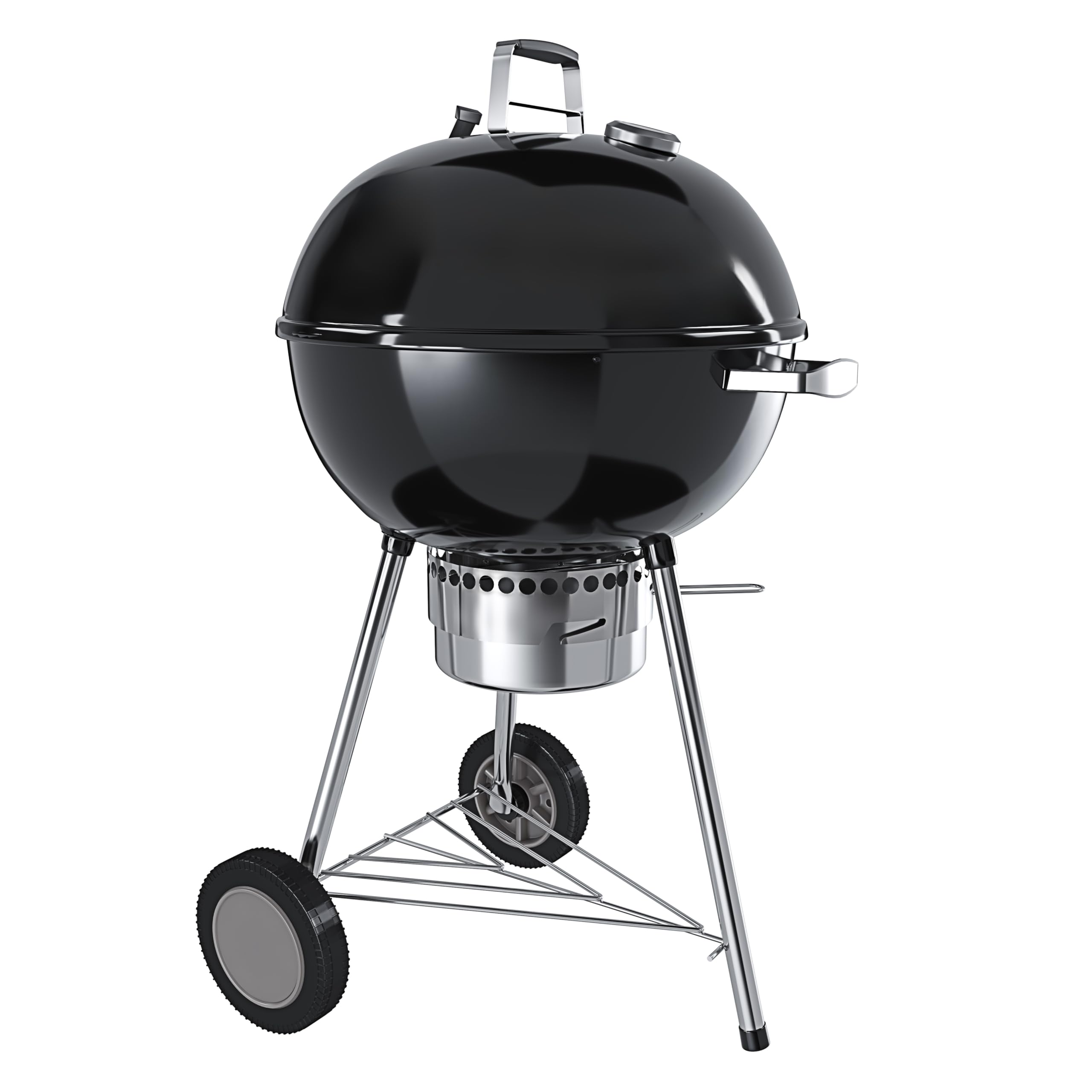 BRICOZONE Barbecue a Carbonella Rotondo 57 cm con Coperchio Termometro e Ruote BBQ Compatto Portatile Grill Griglia da Giardino Picnic Balcone Terrazzo Colore Nero