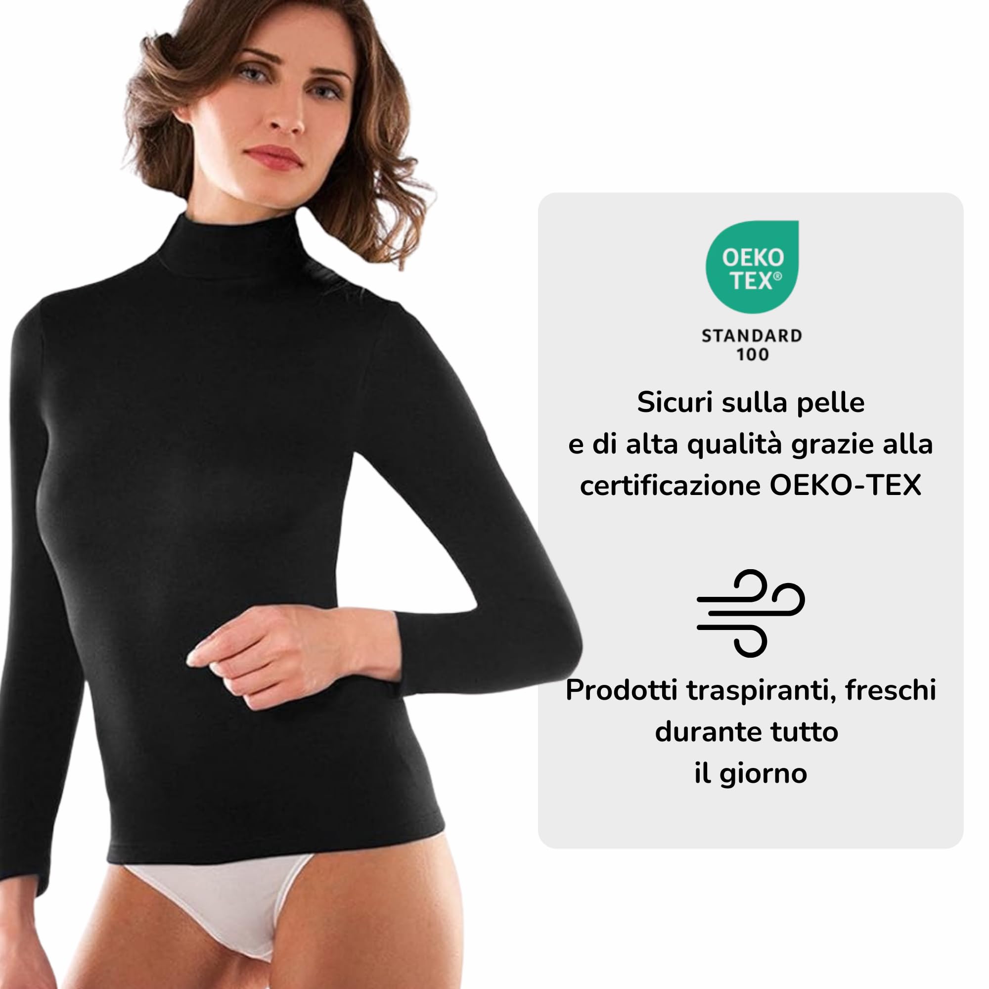 LIABEL Lupetto Donna Manica Lunga Caldo Cotone (2 Pezzi), Dolcevita Collo Alto vestibilità Perfetta, Calore e Comfort, Soffice al Tatto