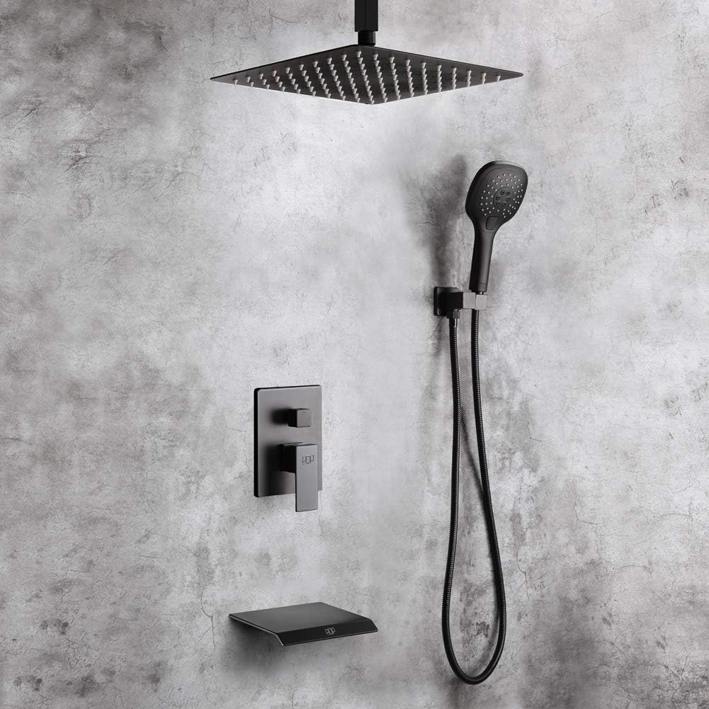 Hottest Sale Black Shower System Bathroom Shower Faucet Set with Waterfall Tub Spout Ceiling Mount 12 Inch Shower Head and Handle Set with Handheld, 3 Function Tub and Shower Trim Kit with Rough-in Valve Big Sale Black Shower System Bathroom Shower Faucet Set with Waterfall Tub Spout Ceiling Mount 12 Inch Shower Head and Handle Set with Handheld, 3 Function Tub and Shower Trim Kit with Rough-in Valve