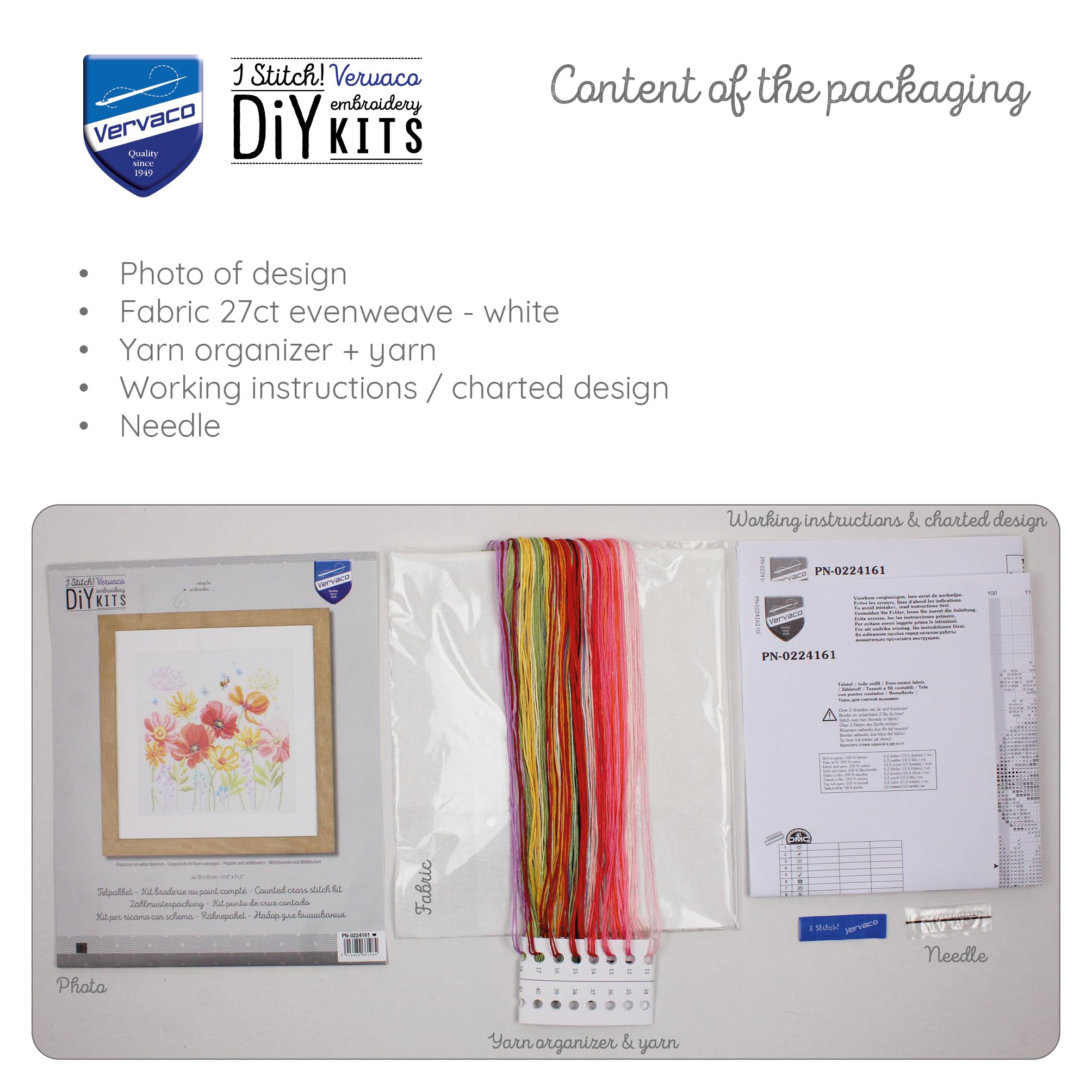 Vervaco Kits De Punto De Cruz Contado Cuadros Decoracion DIY Creativo KitAMAPOLAS Y FLORES SILVESTRES Manualidades Arte De Pared Bordar Kit Principiantes Regalo29 x 28 cm Cross Stitch Embroidery