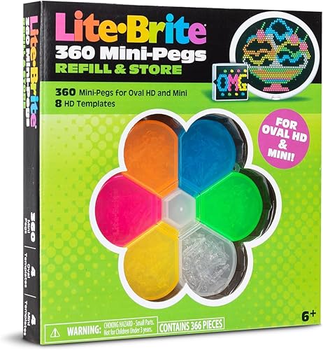 Miniatura 6 de Lite Brite Juego de plantillas HD y recambio de clavijas más almacenamiento, 360 miniclavijas y 8 plantillas