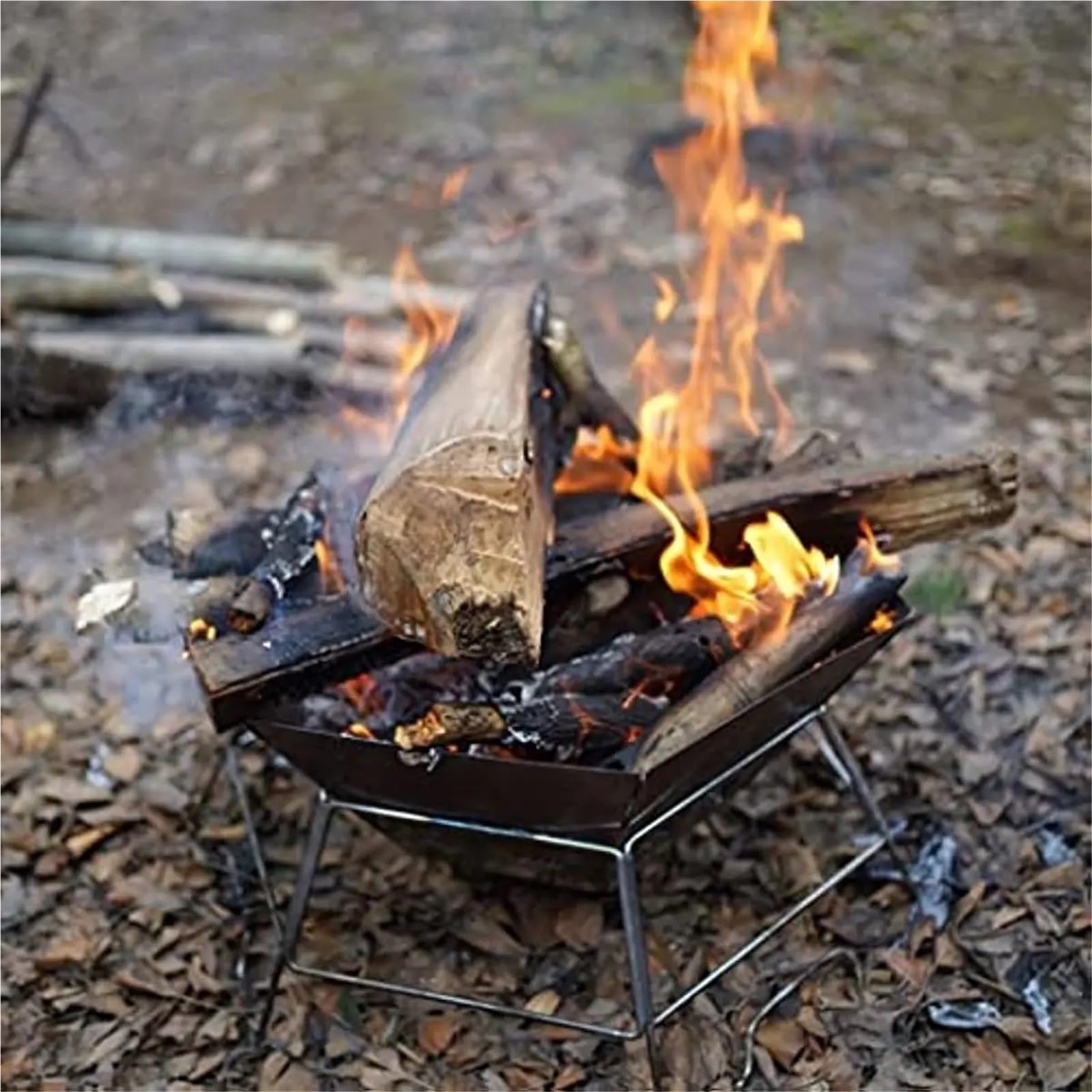 Brasero Exterieur Incinérateur à Bois en Acier Inoxydable, poêle de Camping Plein air, Barbecue Table Hexagonal Pliable et Portable