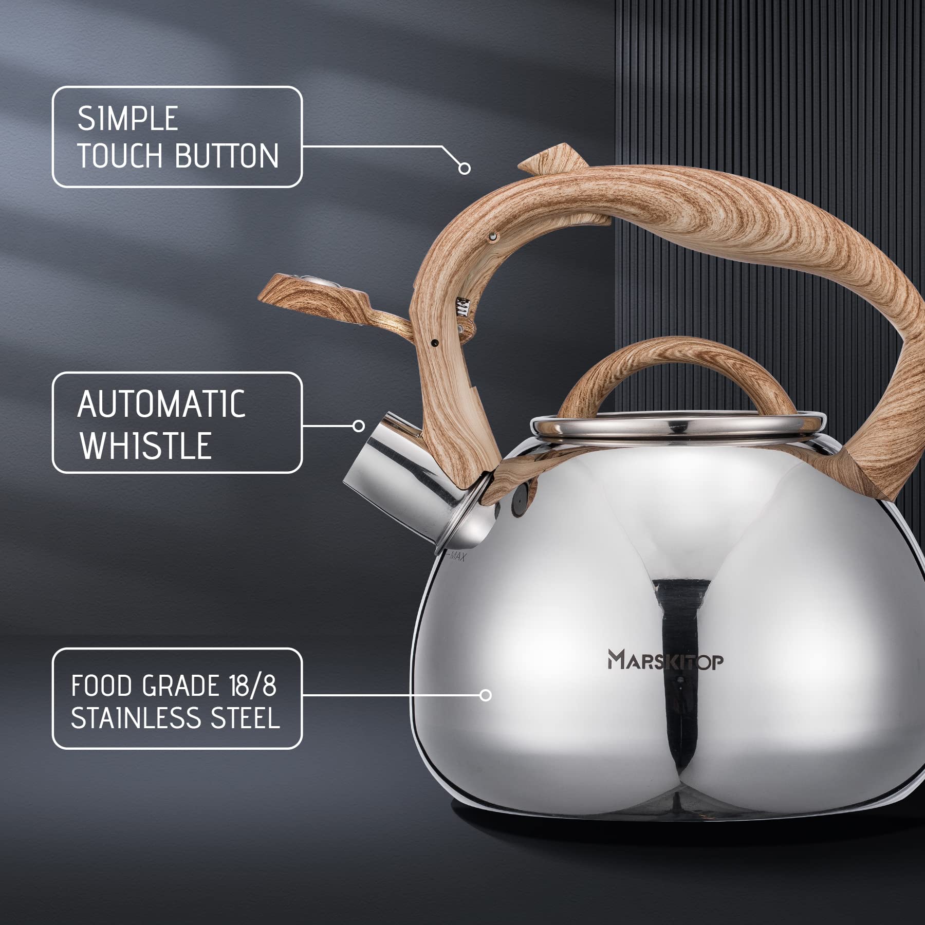 Tetera de té silbante de acero inoxidable para estufa