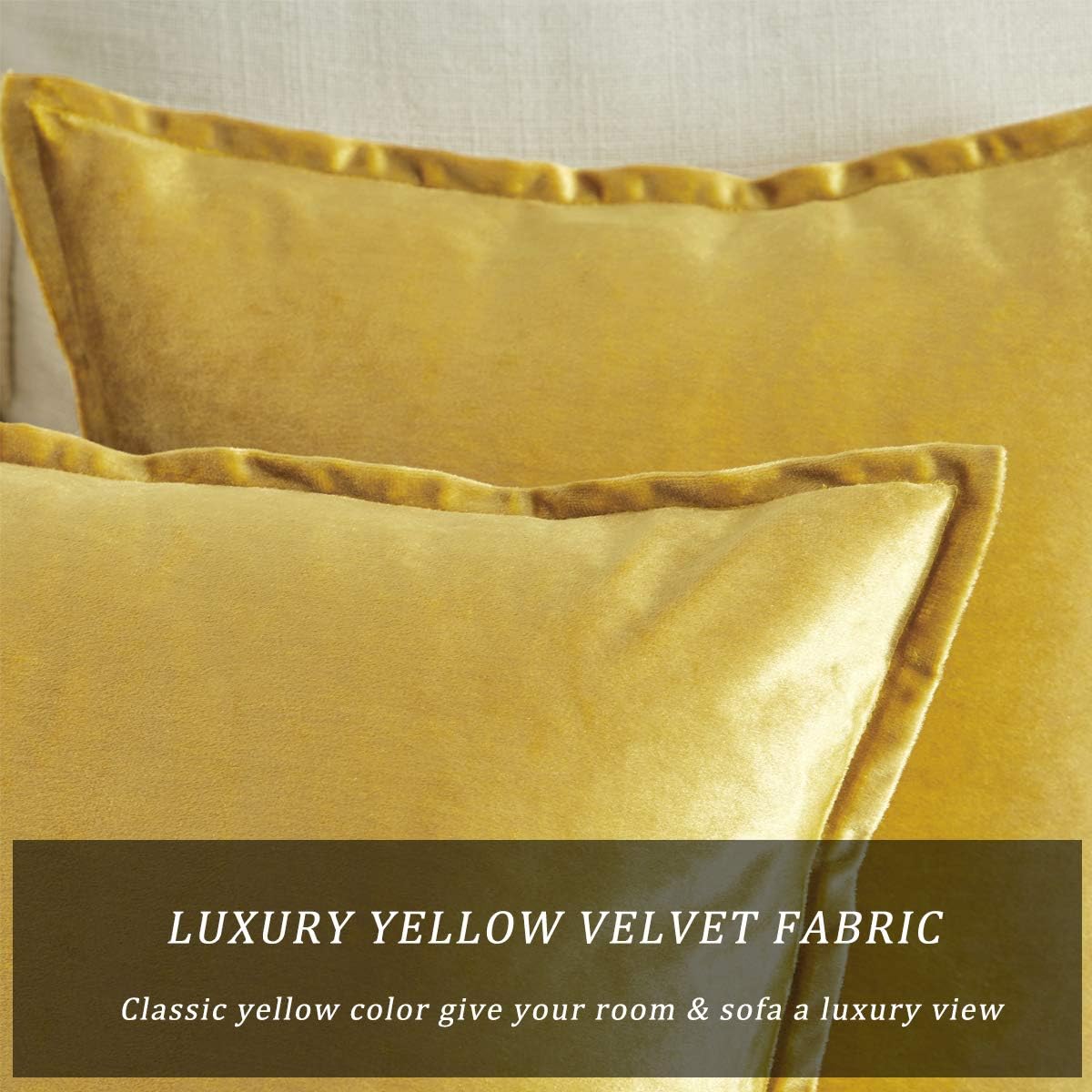 GIGIZAZA Yellow Velvet Decorative Throw Pillow Covers 18x18 Inch Pack of 2 image 2