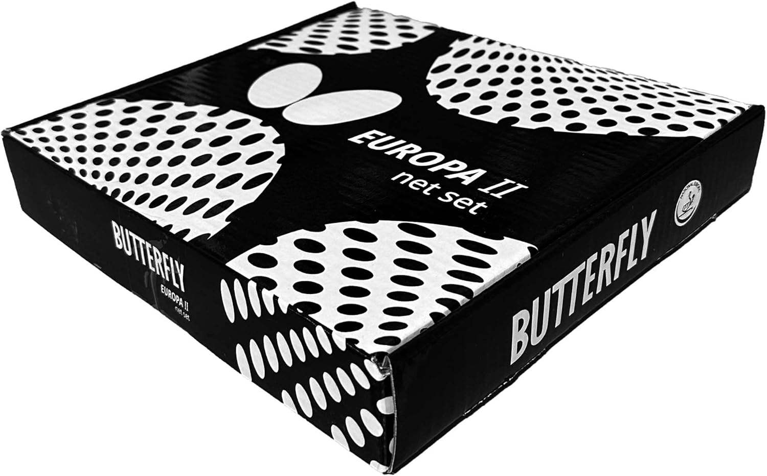 Butterfly Towel and Ball Box – Durable Heavy Gauge Corrugated Cardboard Table Tennis Towel and Ball Box – Hexagonal Shaped – Black and White Logos All Around, Used