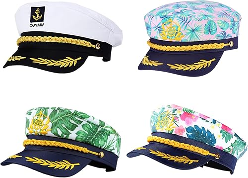 SOIMISS Disfraces de Halloween para hombre, 4 unidades, sombrero de capitán, ajustable, sombrero de marinero, sombreros de marinero, sombrero azul