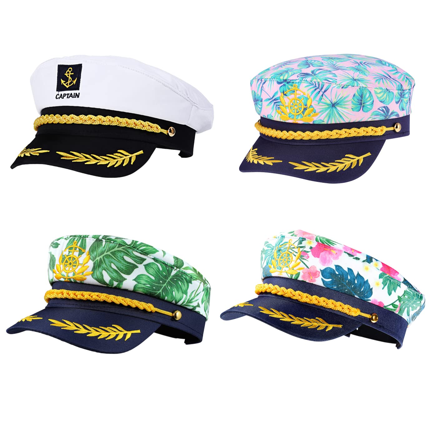 SOIMISS 4PACK Captain Hat Adjustable Yacht Hat Embroidered Sailor Hats Navy Hat Nautical Party Hat Cosplay Costume Adults