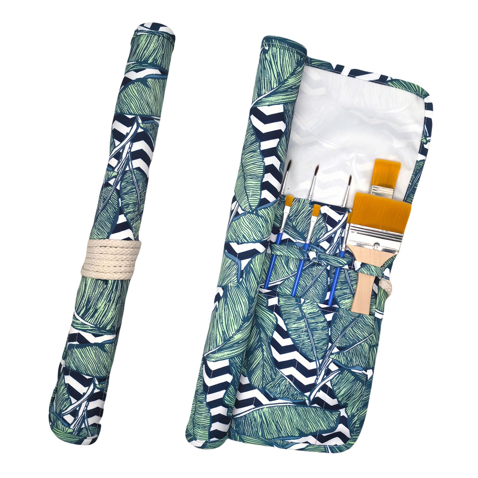 Funny live Paint Brush Holder Art Supplies, Artist Brush Holder &amp; Storage Organizer Roll-Up Case Bag, Protect Acrylic Oil Watercolor Paintbrushes (Green Leaf 20 Slot Pockets)