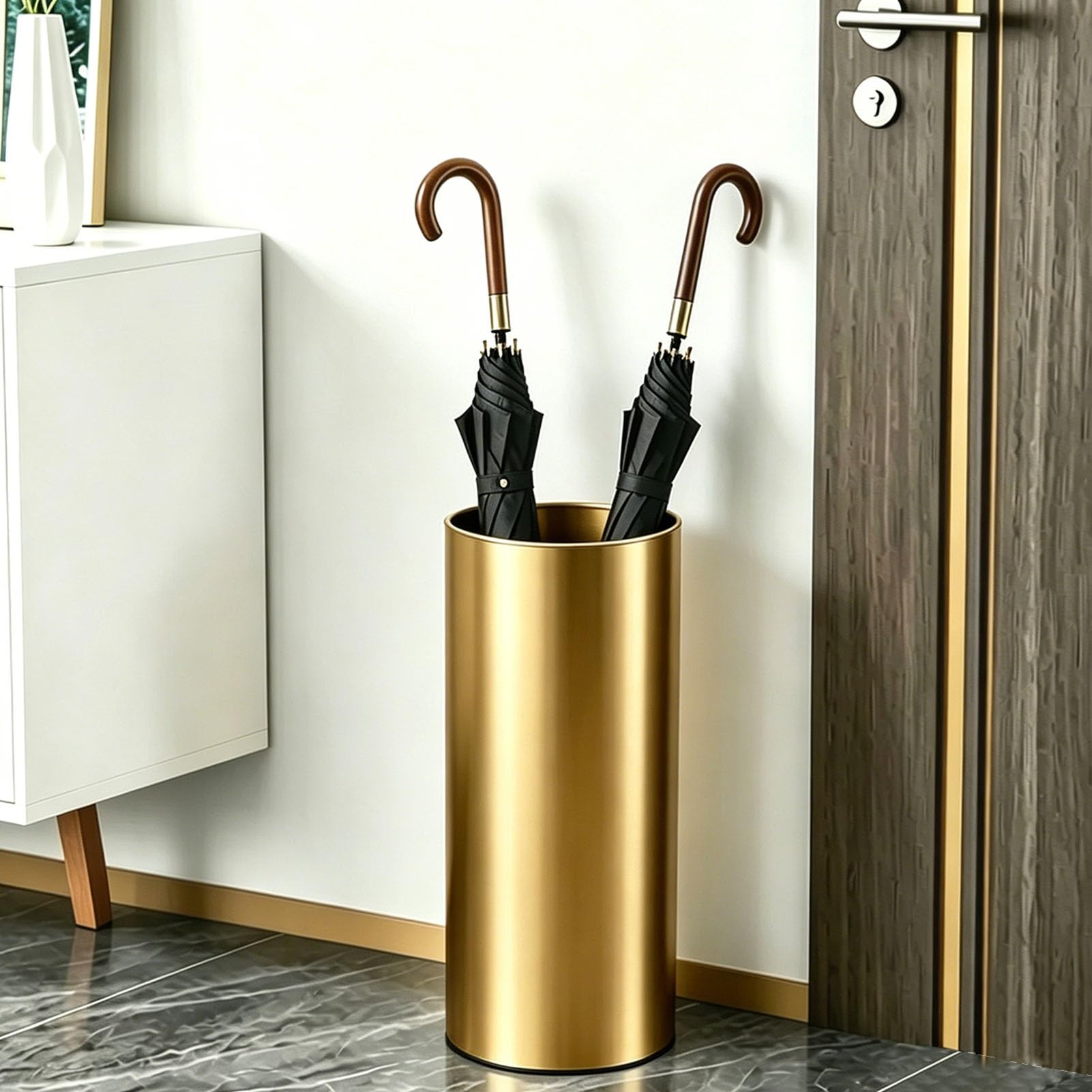 Secchio portaombrelli semplice per ingresso - Portaombrelli in PVC impermeabile con raccolta acqua - decorativo per ricevimenti residenziali e commerciali(Gold)