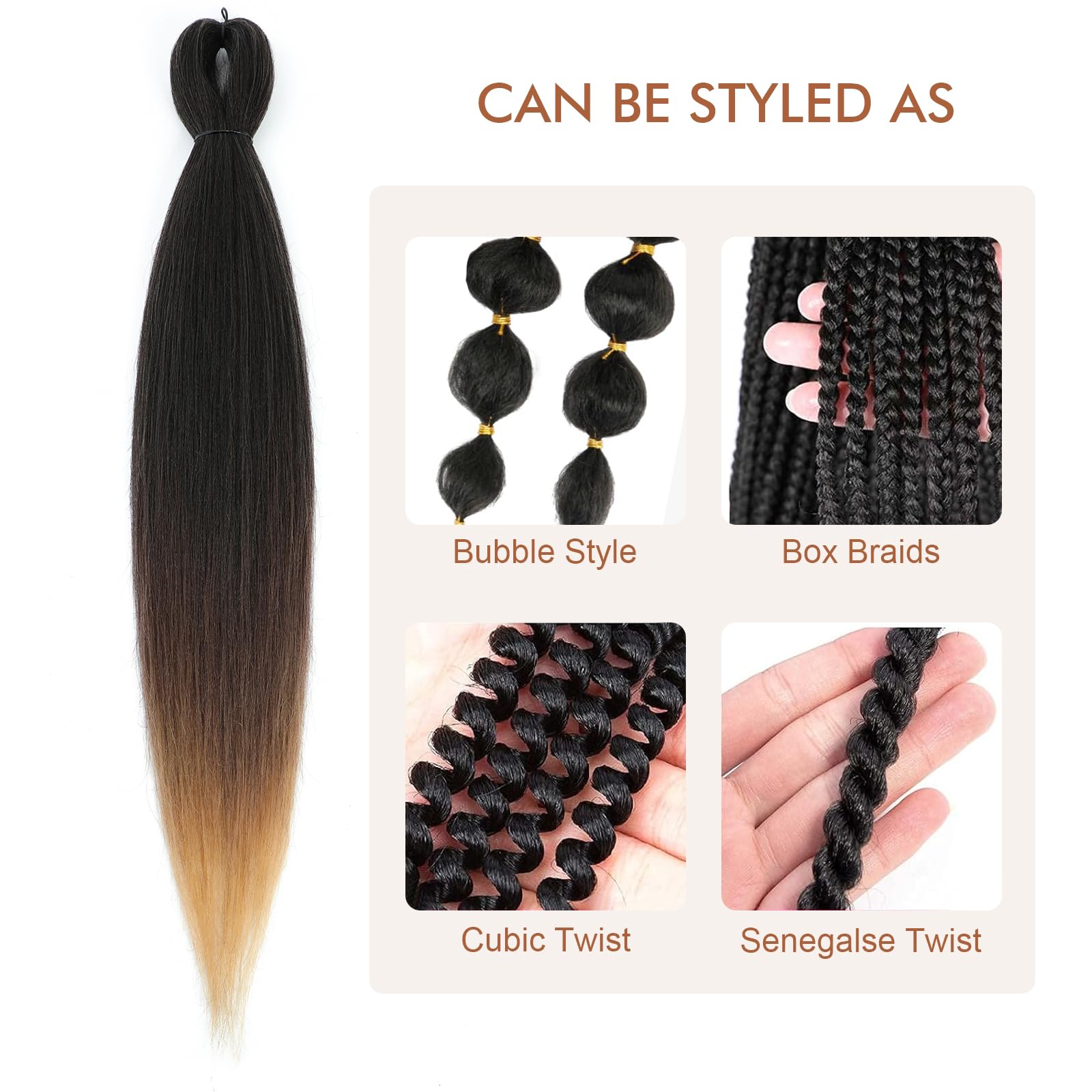 Braiding Hair Pre Stretched 24 Inch 8 Packs Ombre Braiding Hair Professional Sof Amazon.com : [8 BUNDLES DEAL] Pre-stretched Braiding Hair 8  main image 4