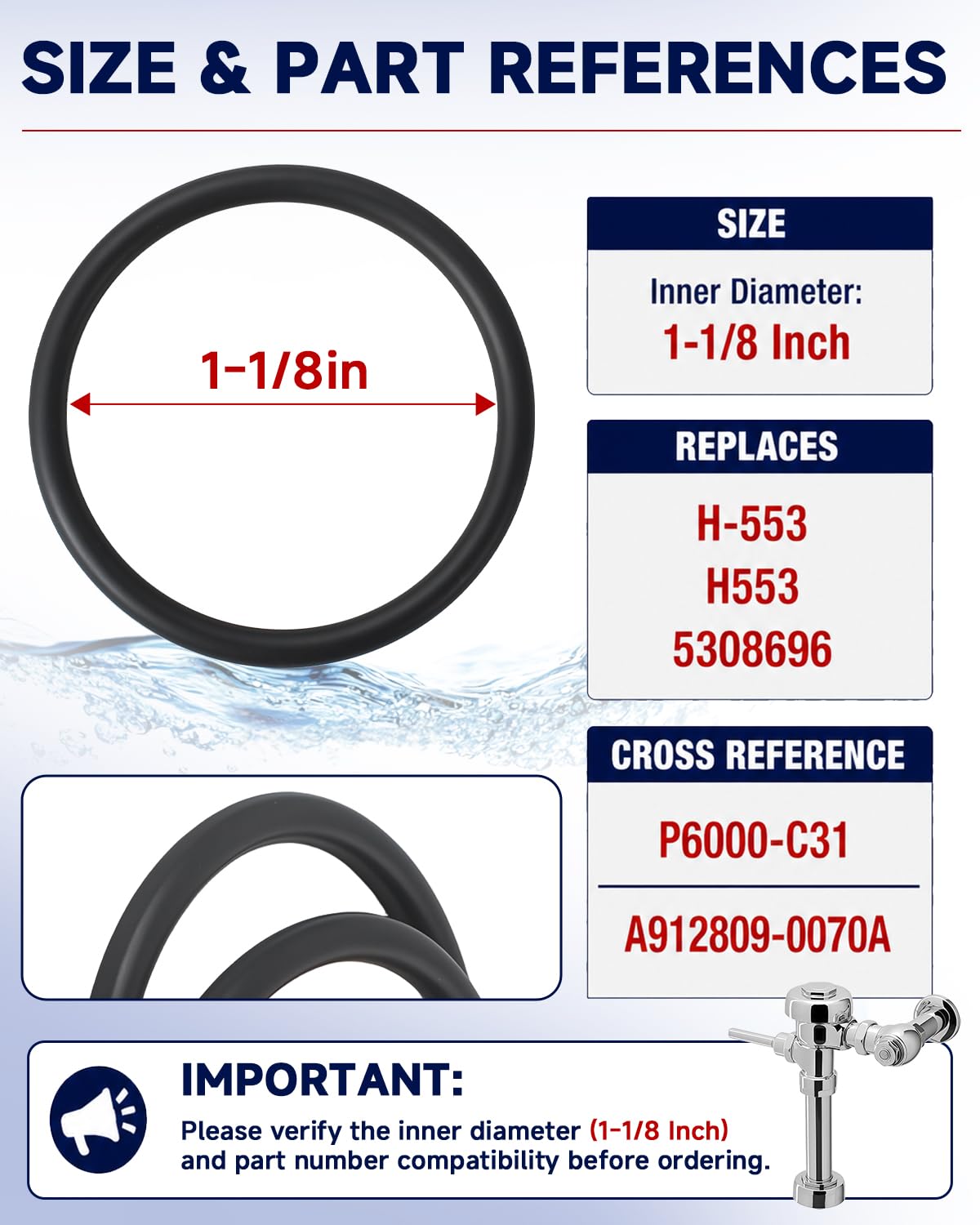 20Pack Tailpiece O-Ring Seal Kit Compatible with Sloan Flush Valves | Compatible with H-553 5308696 Zurn P6000-C31 A912809-0070A; commercial flush valve tailpiece seals