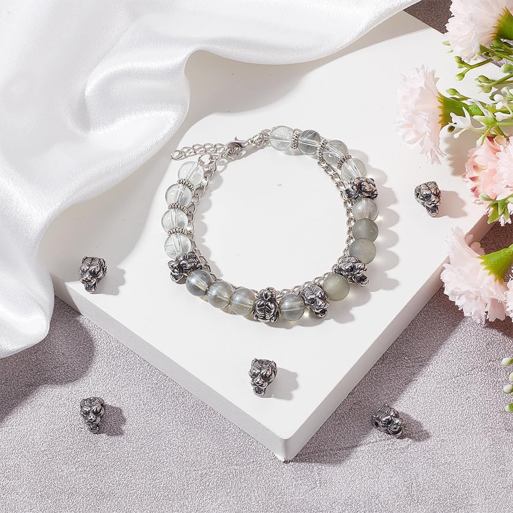 UNICRAFTABLE 10PCS Tiger Head Shape 304 Stainless Steel Beads Antique Silver European Charm Beads Metal Loose Beads for Bracelet Jewelry Making DIY Craft 11x8x9mm Hole 2mm - Image 3