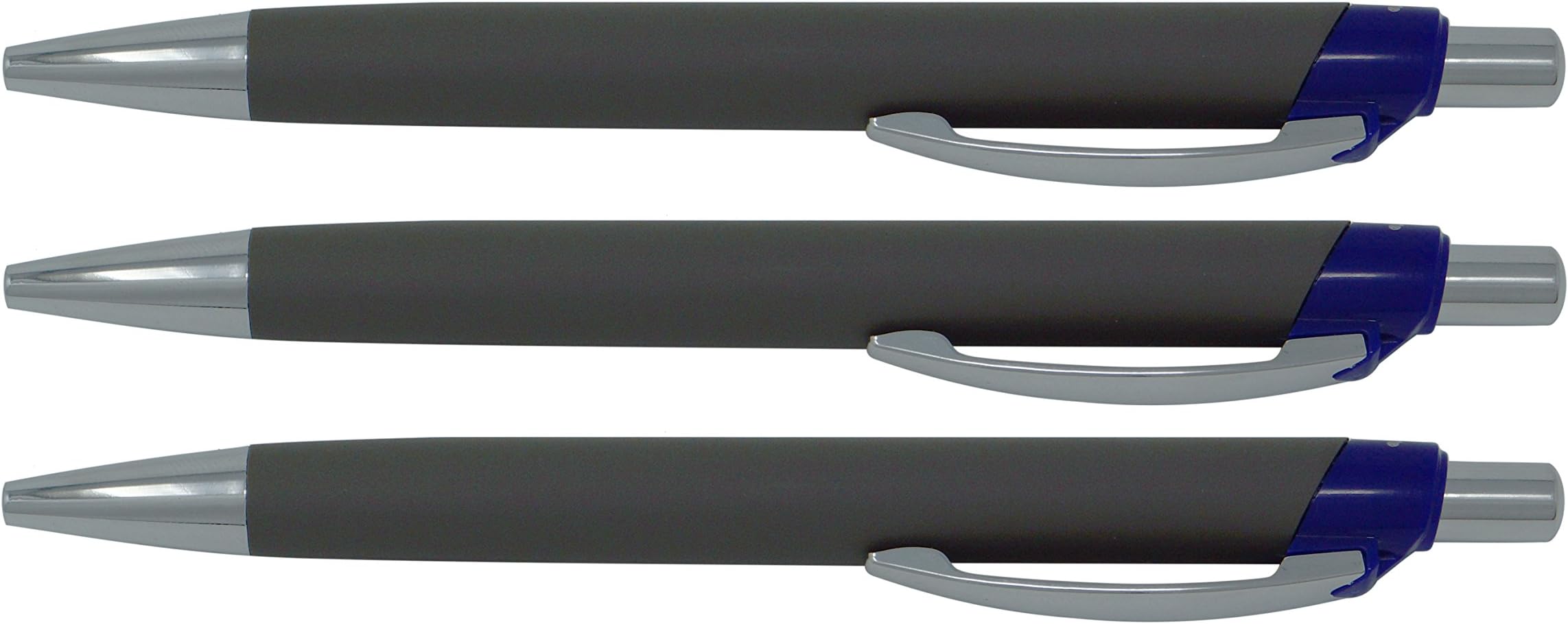 Allpremio® ballpoint pen, soft touch ball, writing pen with ergonomic rubberised aluminium grip and metal clip | ink colour black, indelible ISO 12757-2 | low viscosity ink Blau 3 Stück