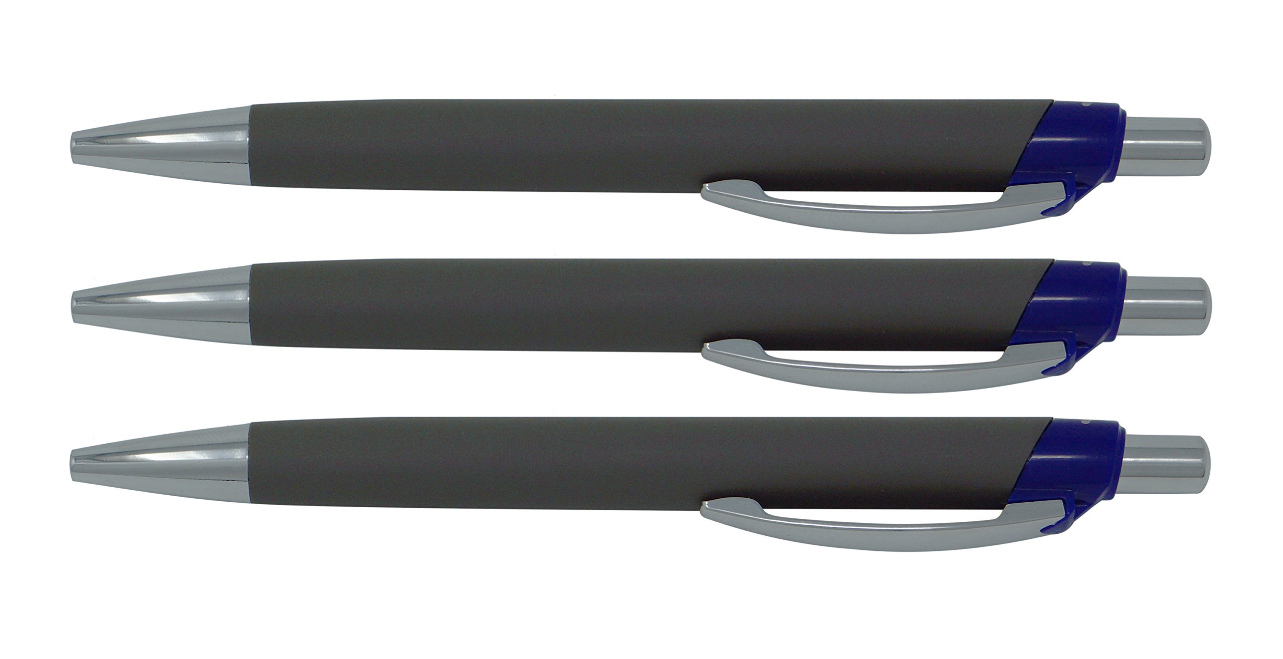 Allpremio® ballpoint pen, soft touch ball, writing pen with ergonomic rubberised aluminium grip and metal clip | ink colour black, indelible ISO 12757-2 | low viscosity ink Blau 3 Stück