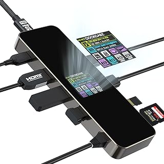 DOCKCASE Visual Smart USB C Hub (9-in-1) with HDMI Port 4K@60Hz, 100w PD Power Delivery, 4 USB-A Data Ports, 1 Gigabit Ethernet Port, 1 UHS-II TF/SD card slot for MacBook Air, MacBook Pro,XPS,and More