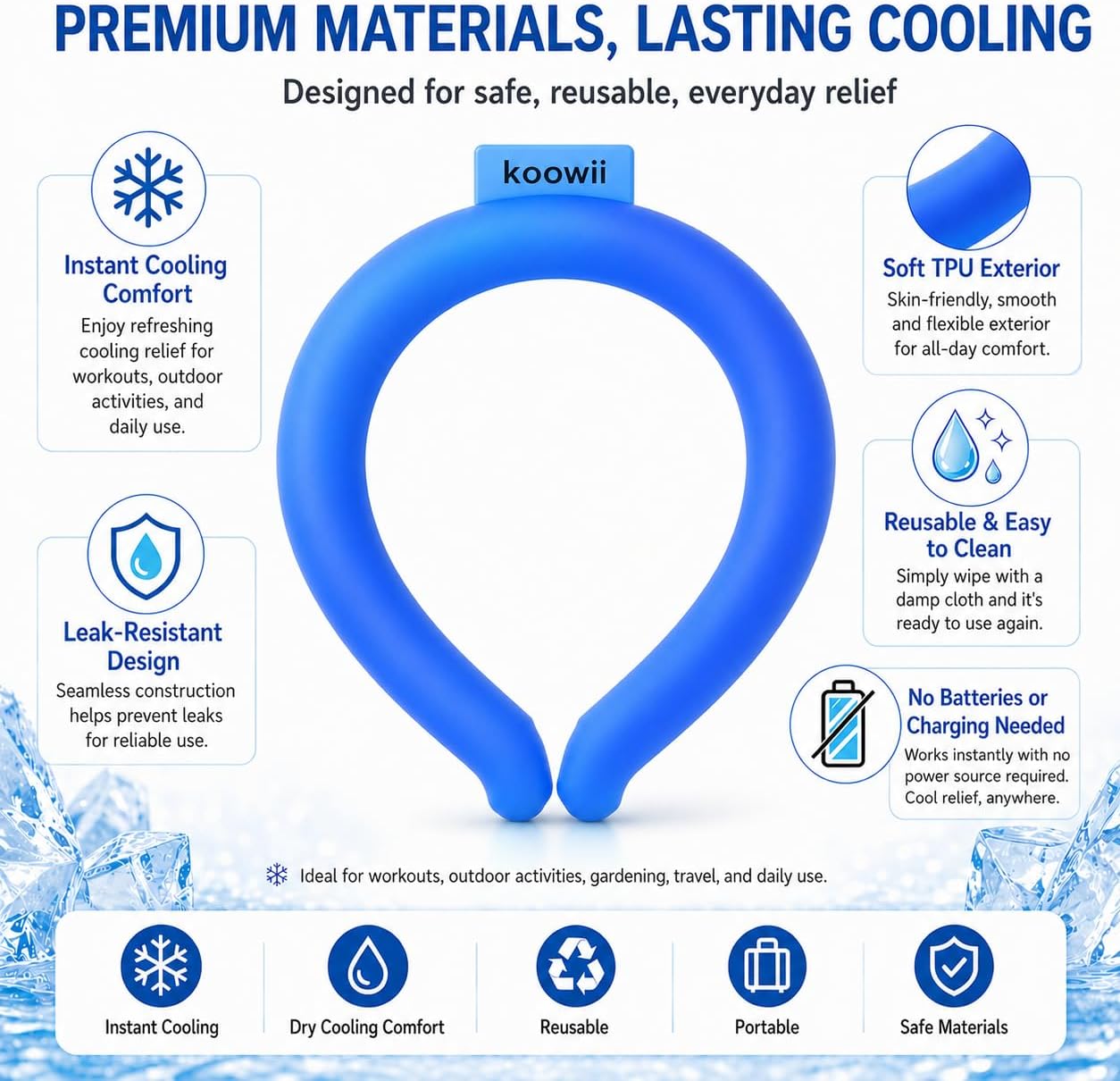 2-Pack Neck Cooling Tubes with Insulated Carry Bag | Reusable PCM Neck Cooling Rings, Hands-Free Wearable Neck Cooler for Summer Travel, Outdoor Work, Walks, and Sports